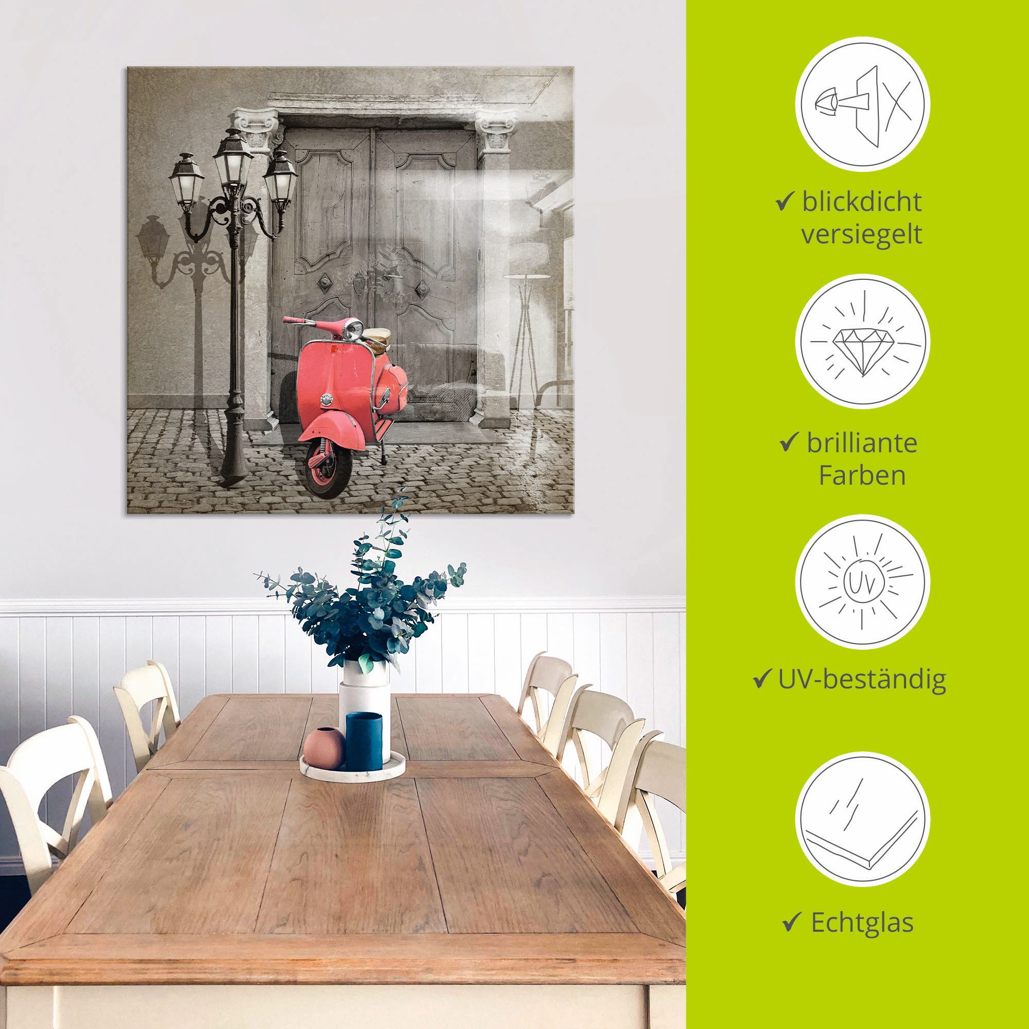 Artland Print op glas Oldtimer scooter Colorkey
