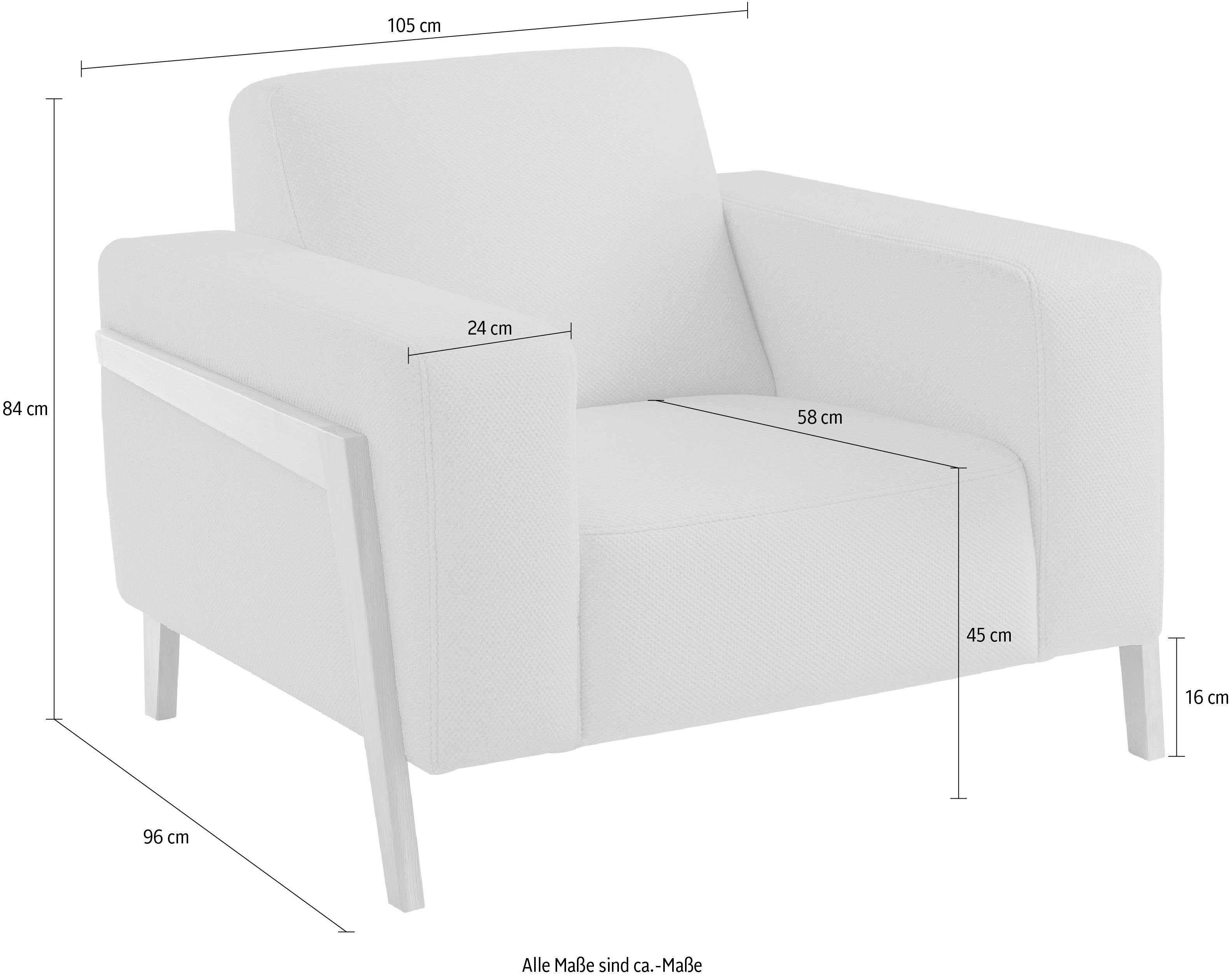 exxpo - sofa fashion Fauteuil Starr, loungestoel, Scandic ontwerp met zichtbaar hout aan de armleuning in scandinavisch design, met massief houten poten, vrij plaatsbaar in de ruimte