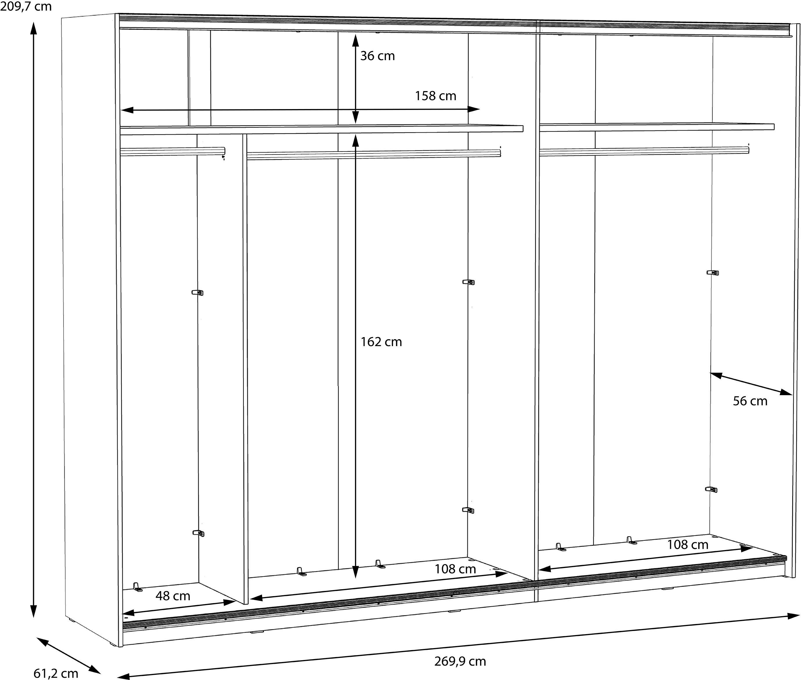 FORTE Zweefdeurkast Bellevue, veel opbergruimte met zwarte metalen grepen, ca. 270x210cm,