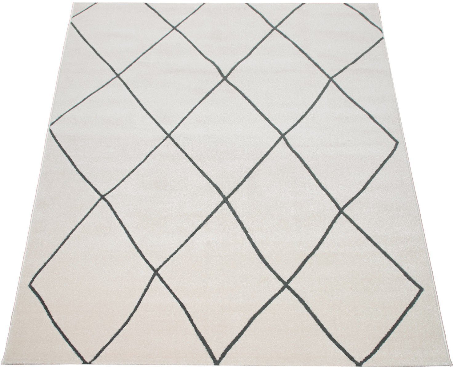Paco Home Loper Haral 786 Tapijtloper, korte pool, Scandinavisch design, ruitmotief lopers wit