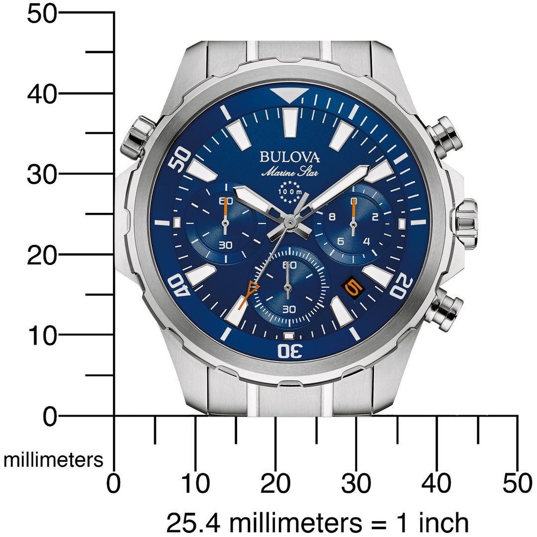 Bulova Chronograaf Marine Star Horloge, quartz, herenhorloge, leren band, datum