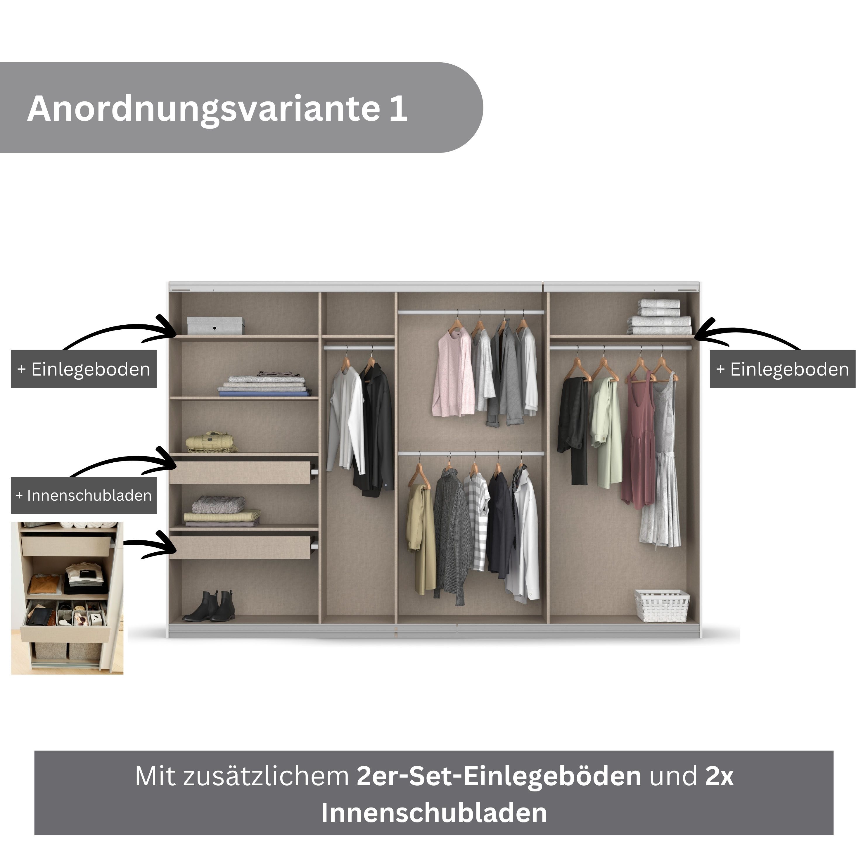 rauch Zweefdeurkast Kledingkast kast garderobe BESTSELLER KOLUNA met spiegel inclusief 2 binnenladen en extra legplanken made in germany