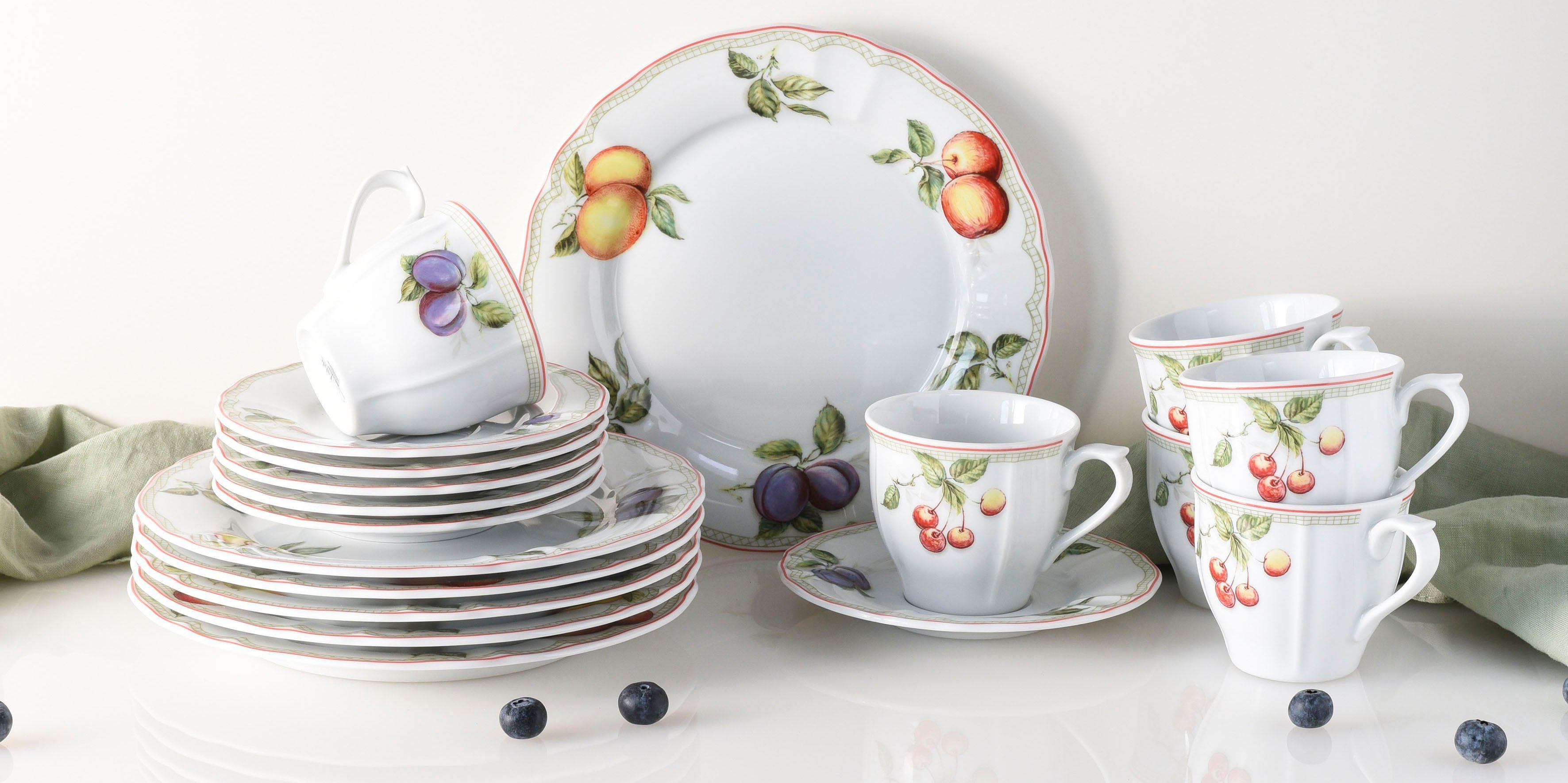 CreaTable Koffieservies Servies-set Flora Orchard Servies, 18 delen, voor 6 personen (set, 18-delig)