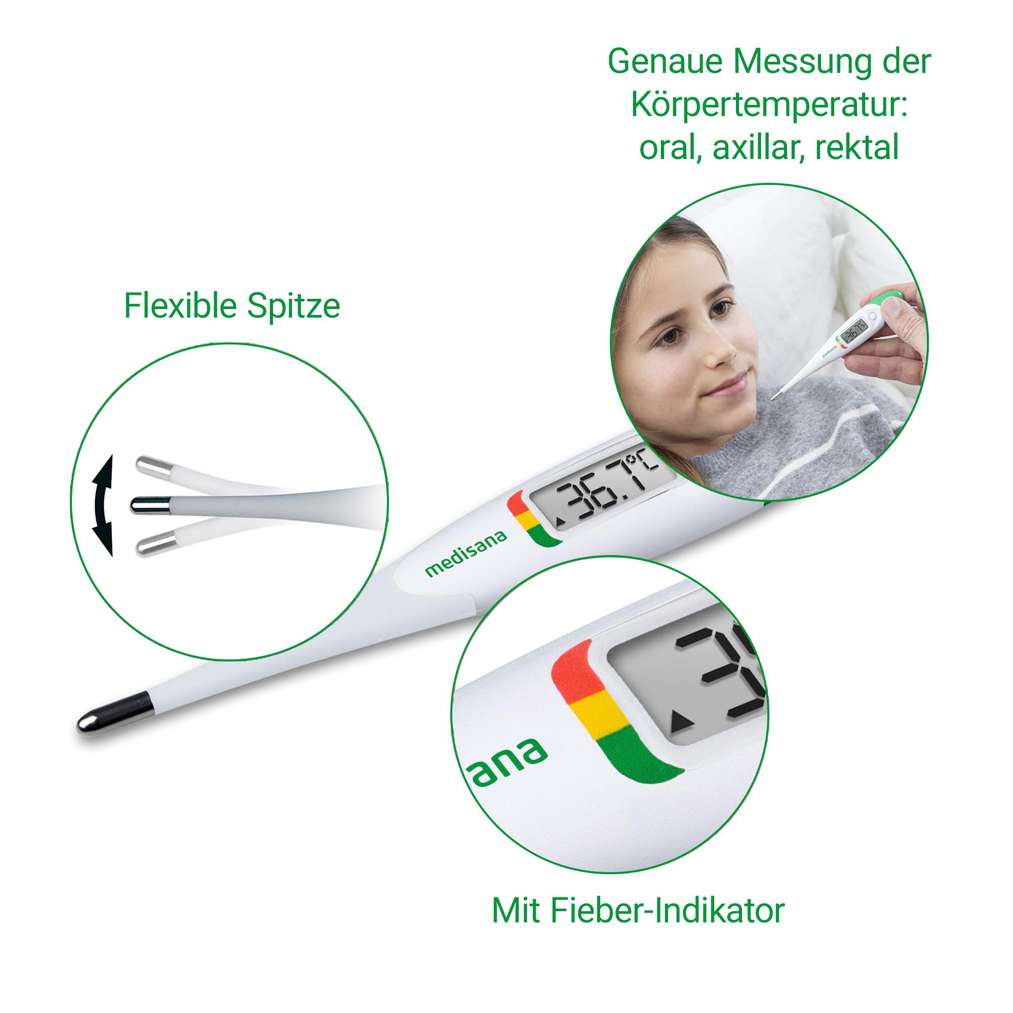 Medisana Koortsthermometer TM 705 oraal, axillair, rectale meting met flexibele punt, verkeerslichtkleurenschaal
