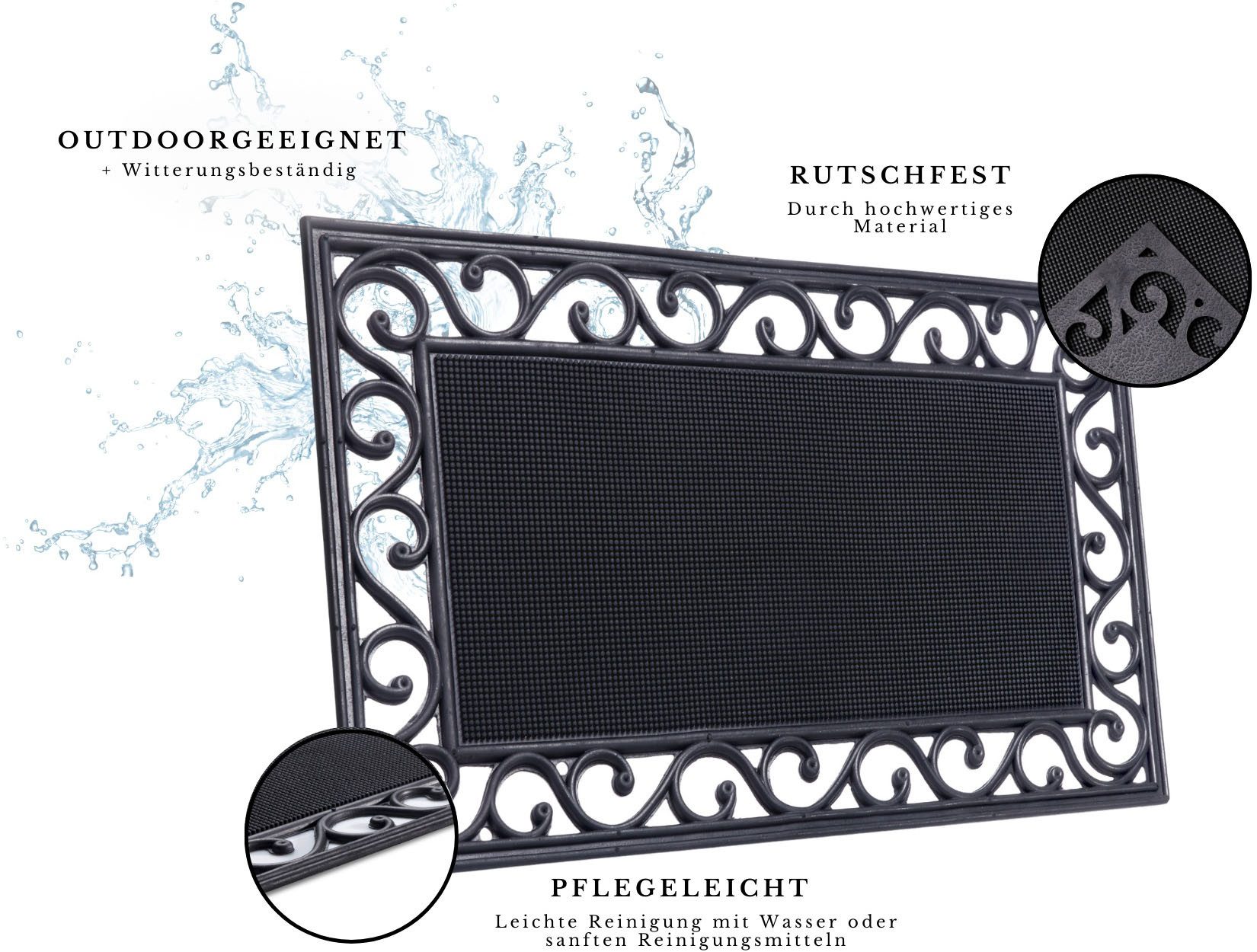 HANSE Home Mat Mix Mats gietijzer-look rubber centrum, deurmat Slijtvast, onderhoudsvriendelijk, robuust, weerbestendig, UV-bestendig