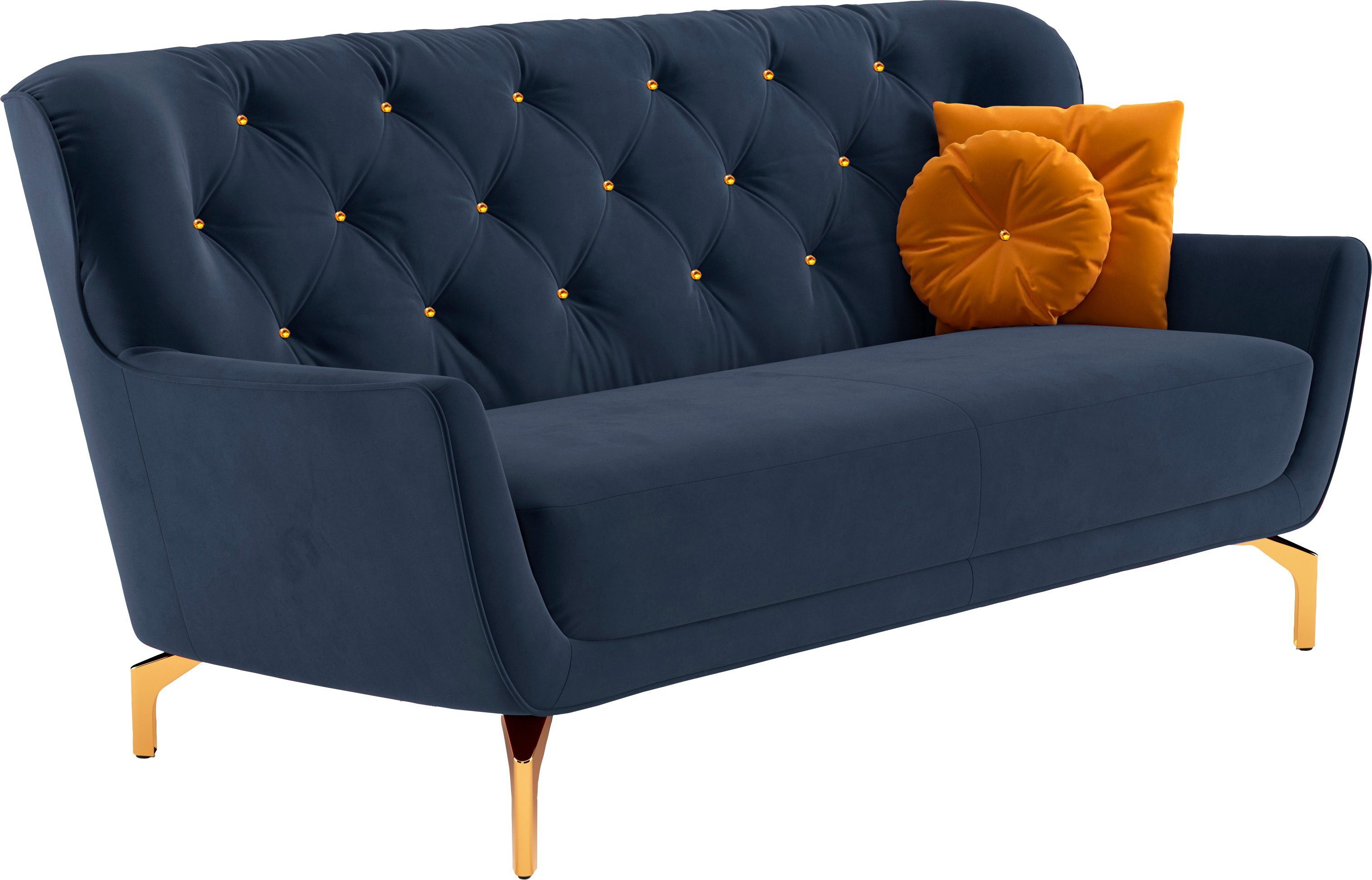 sit&more 3-zitsbank Orient 3 incl. 2 sierkussens met strassteentjes, goudkleurige metalen poten
