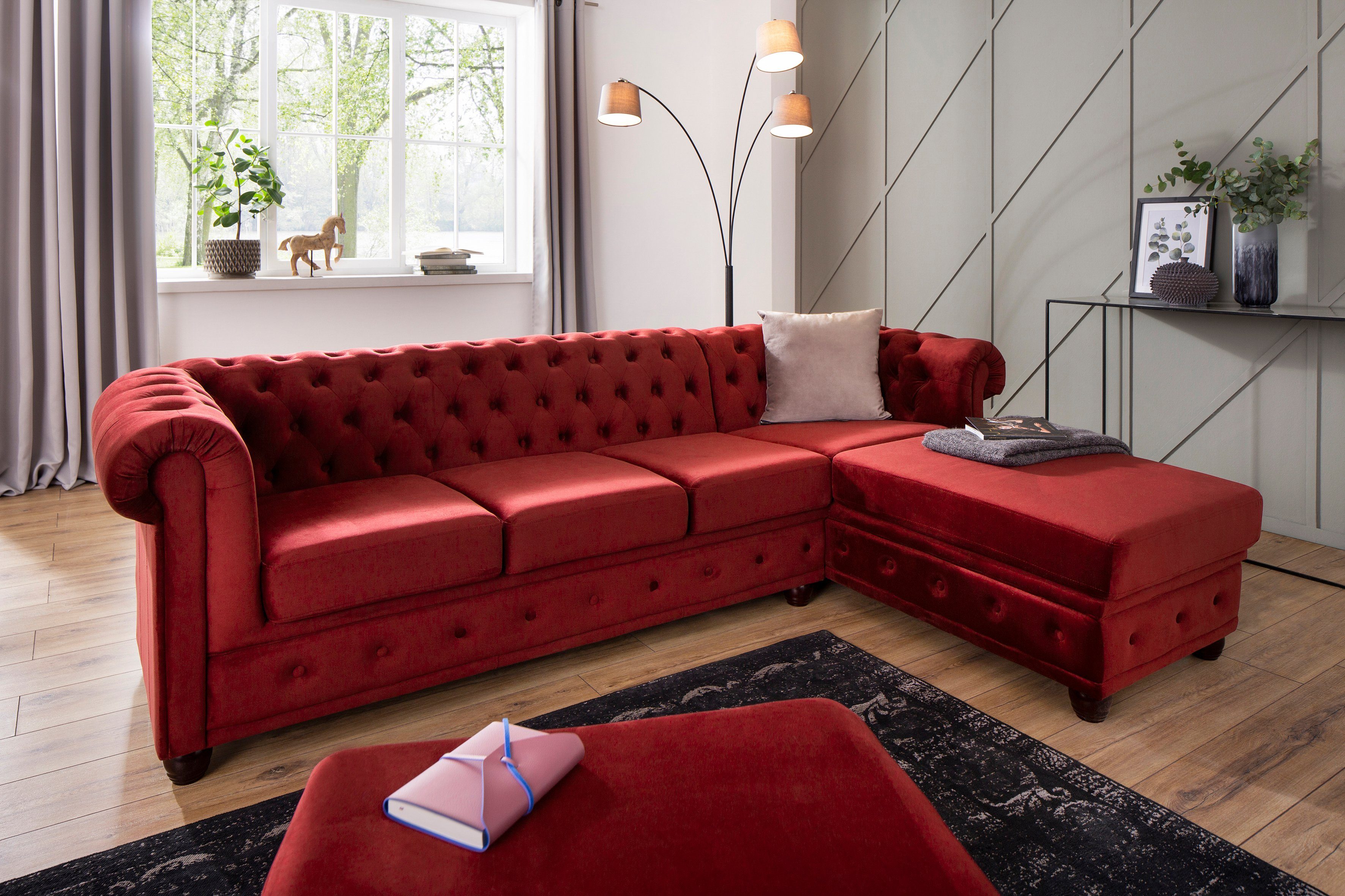 Home affaire Chesterfield-bank New Castle L-vorm hoogwaardige capitonnage in chesterfield-design, bxdxh: 255(171x72)
