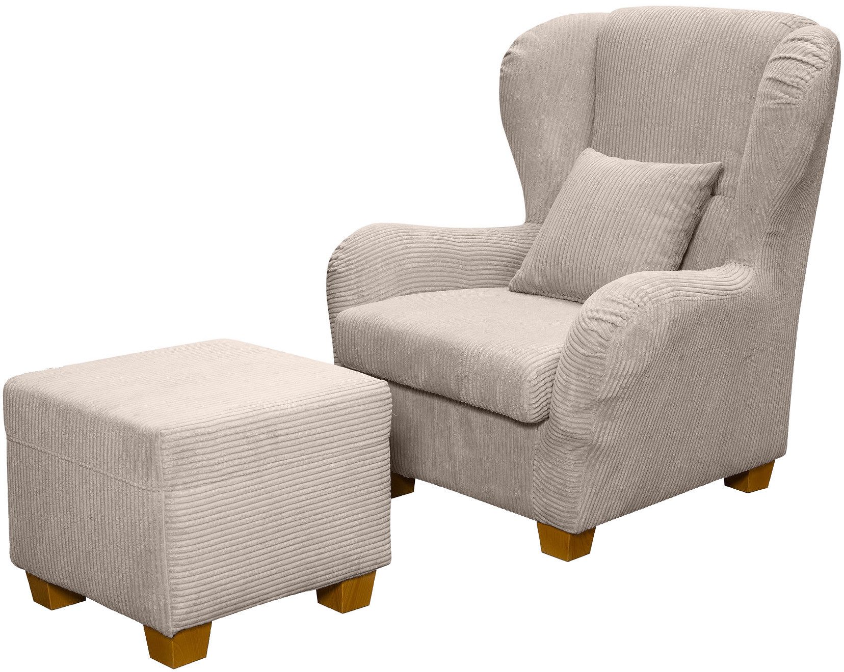 Home affaire Oorfauteuil Oliver Oorstoel, met poef, sierkussens, klassieke vorm (2 stuks)