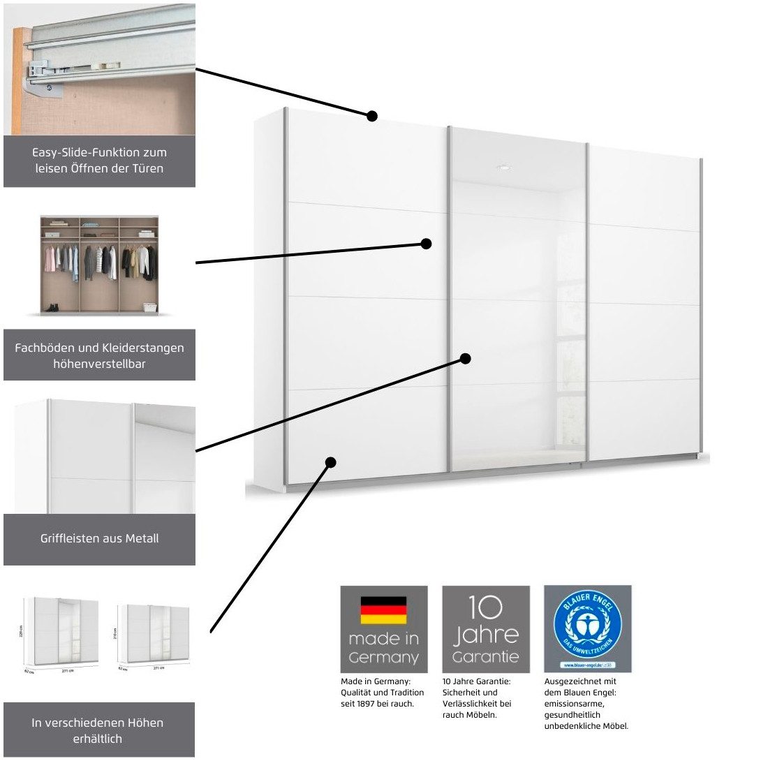 rauch Zweefdeurkast Kledingkast kast garderobe linnenkast kleedkamer KULMBACH in 2 hoogtes verkrijgbaar, met metalen handgrepen made in germany