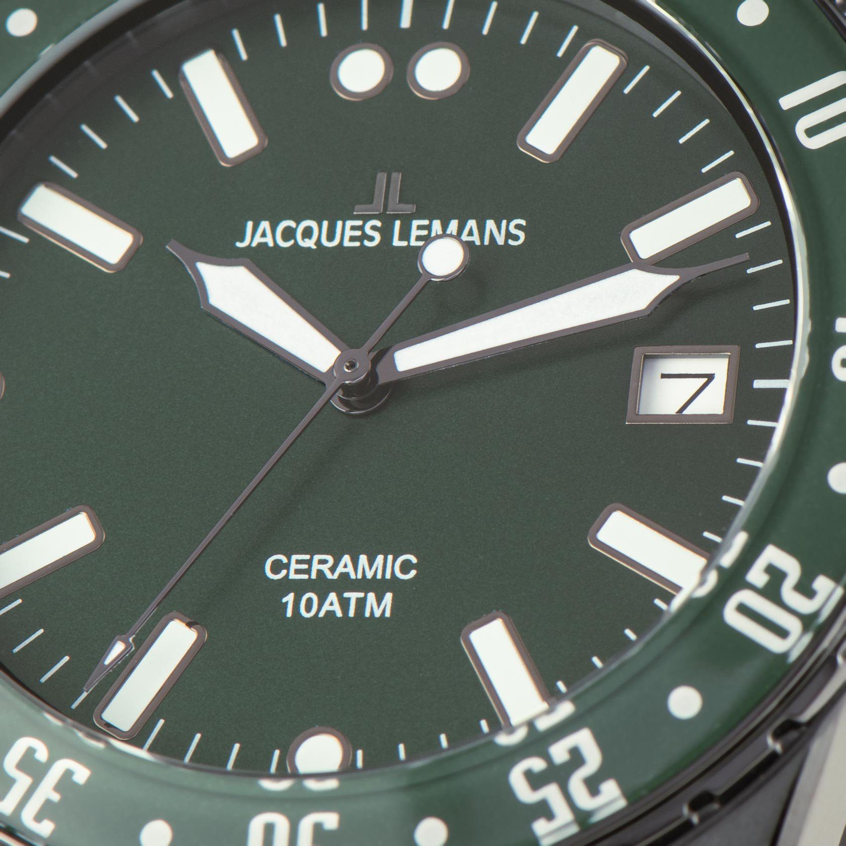 Jacques Lemans Keramisch horloge Liverpool, 42-10F Quartz horloge, armbandhorloge, herenhorloge, datum, lichtgevende wijzers, roestvrijstalen band