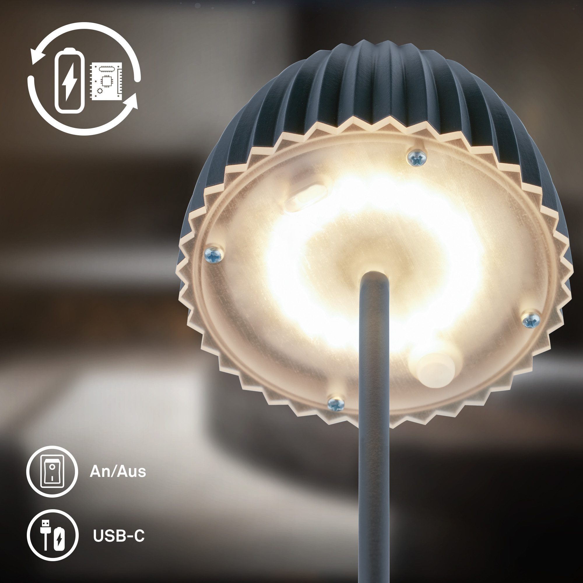 Briloner Leuchten Led-tafellamp Accu LED tafellamp, antraciet