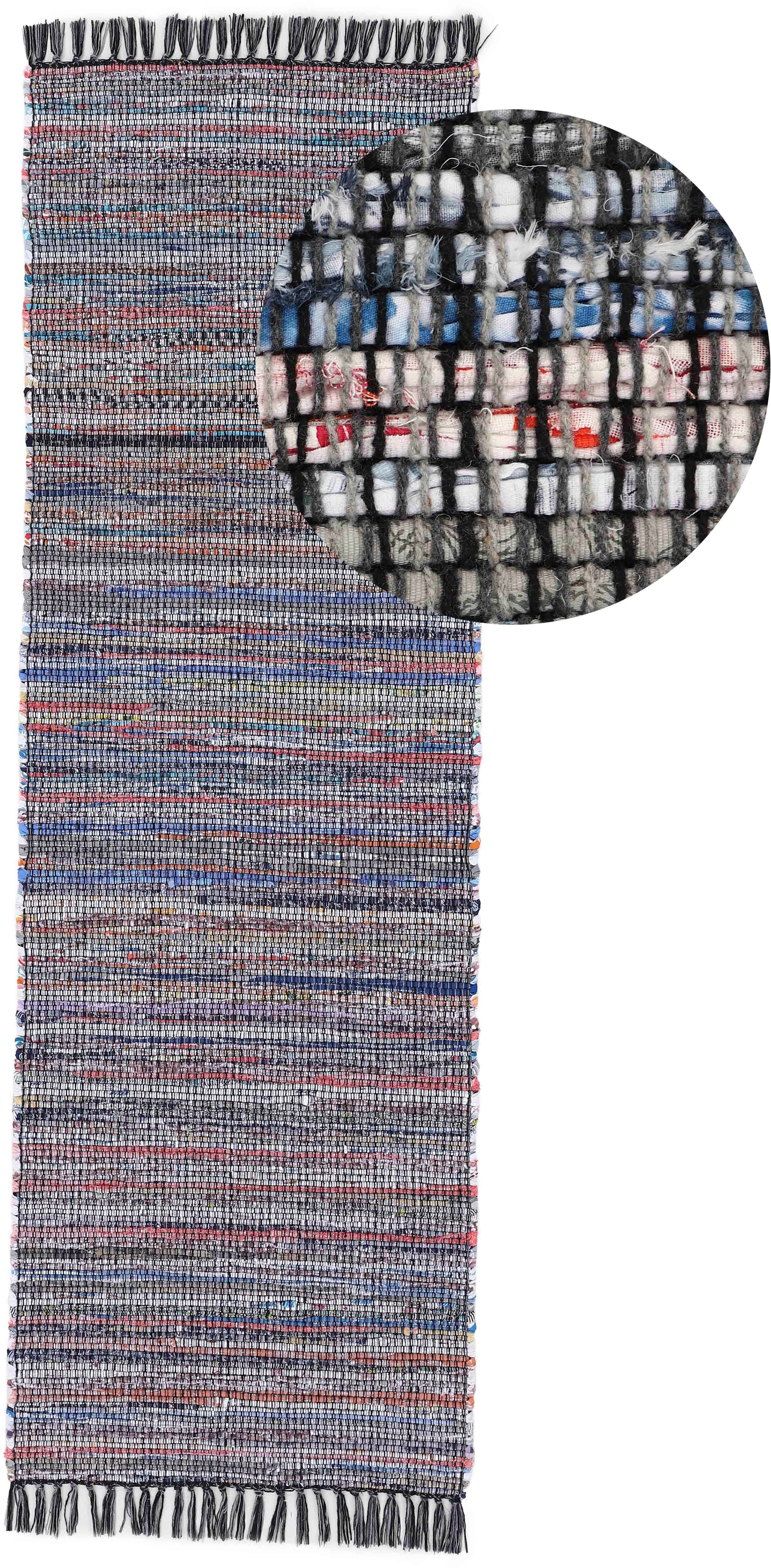 carpetfine Vloerkleed Kelim Chindi, omkeerbaar tapijt handgeweven, patchwork tapijt met franjes, ook verkrijgbaar in loperformaten