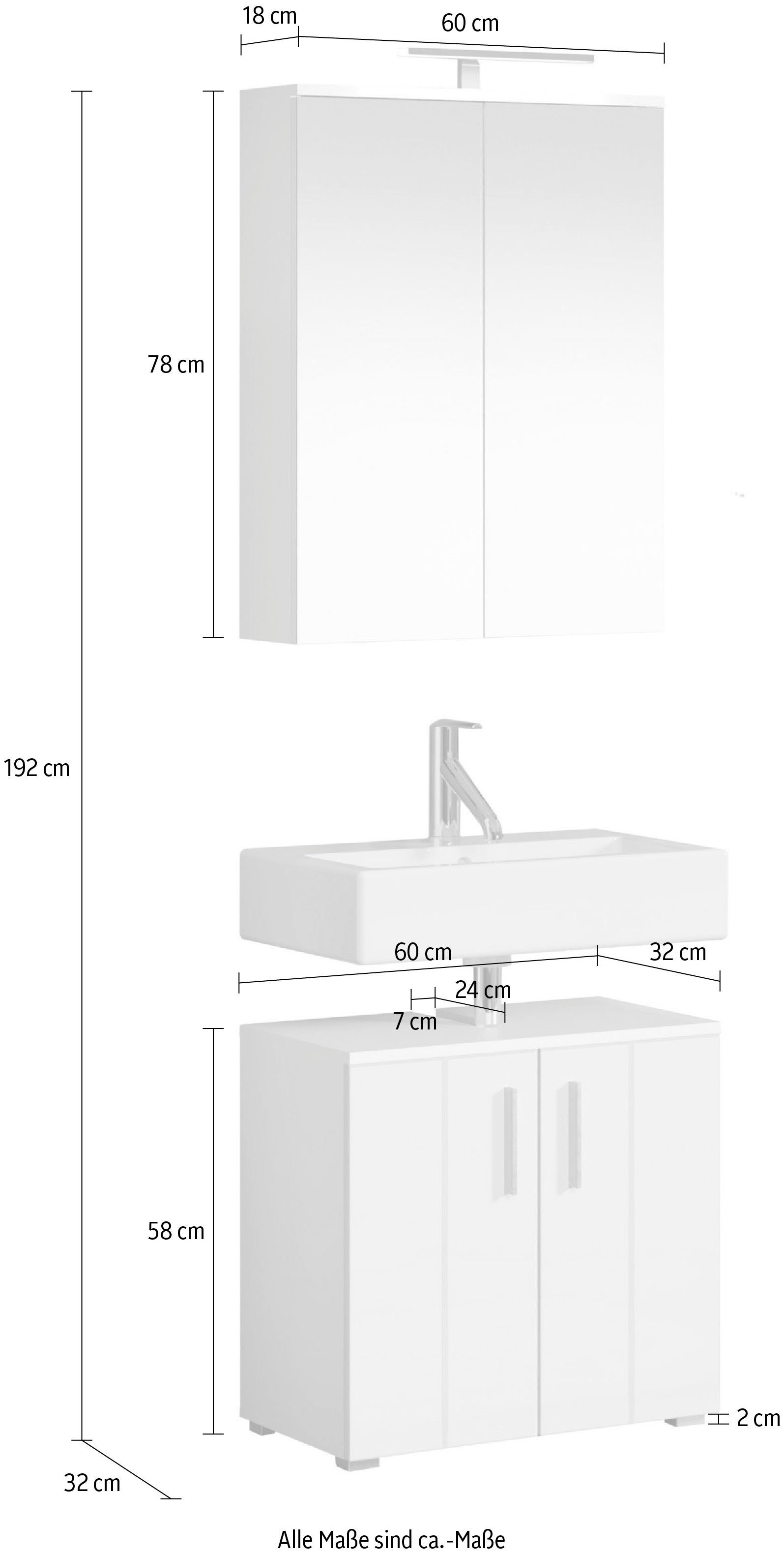 welltime Badmeubelset Praag Wastafel & spiegelkast - wit hoogglans met verticale frezingen (set, 2 stuks)