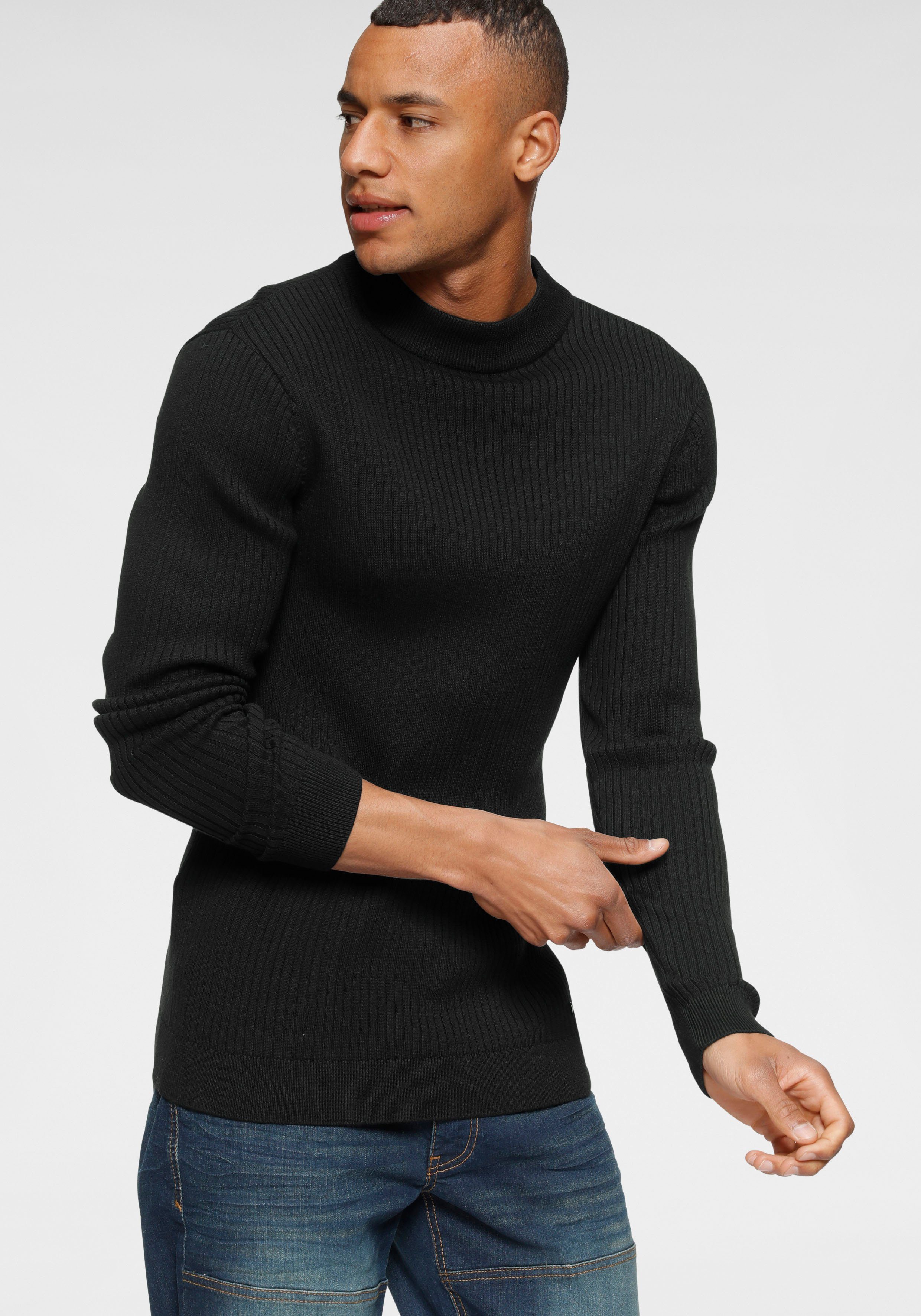 Bruno Banani Trui met staande kraag in ribbrei-look