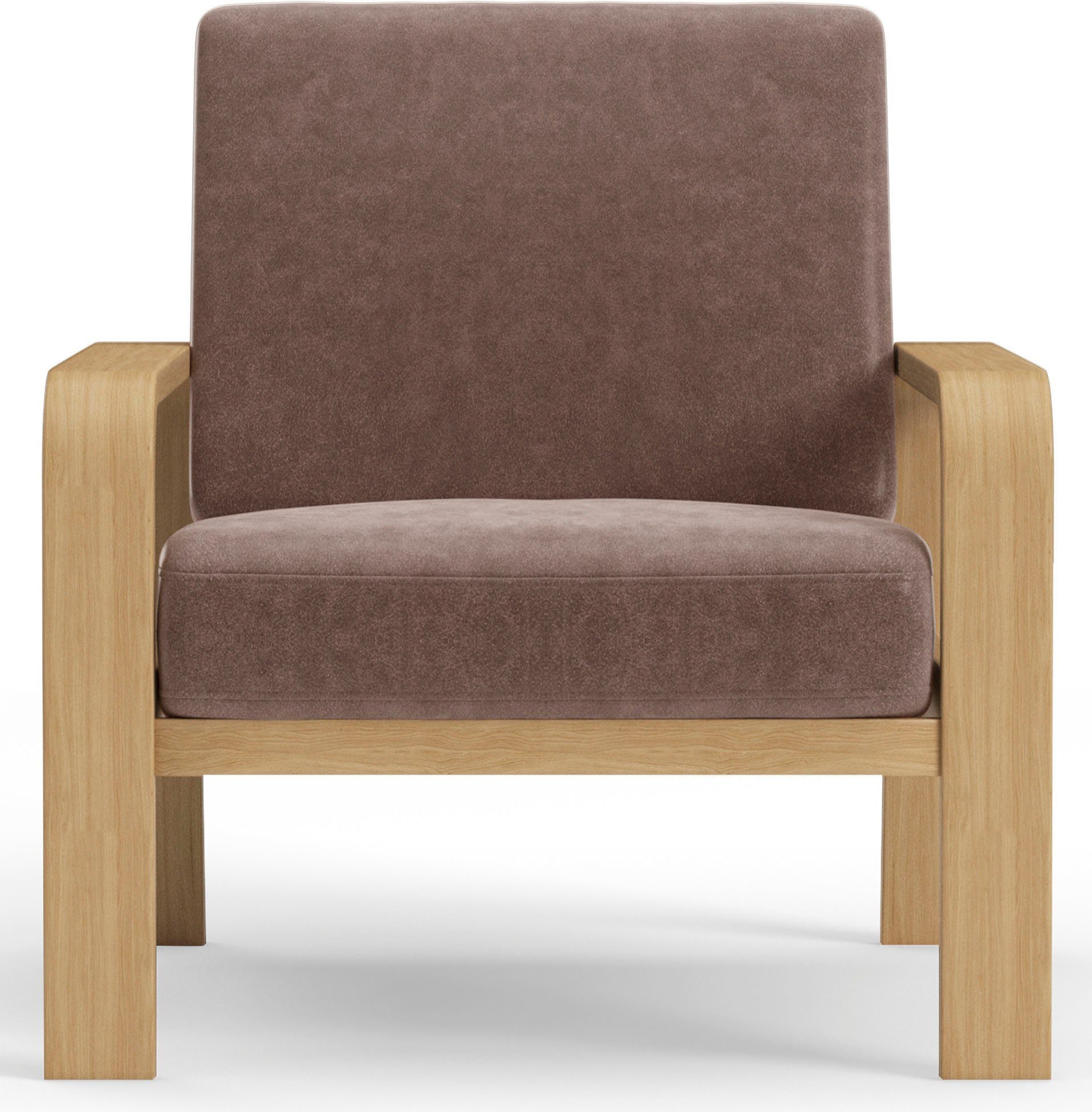 sit&more Fauteuil Kolding Armleuningen van natuurlijk beukenhout, verschillende bekledingen en kleuren fauteuils maat Microvezel vintage bruin