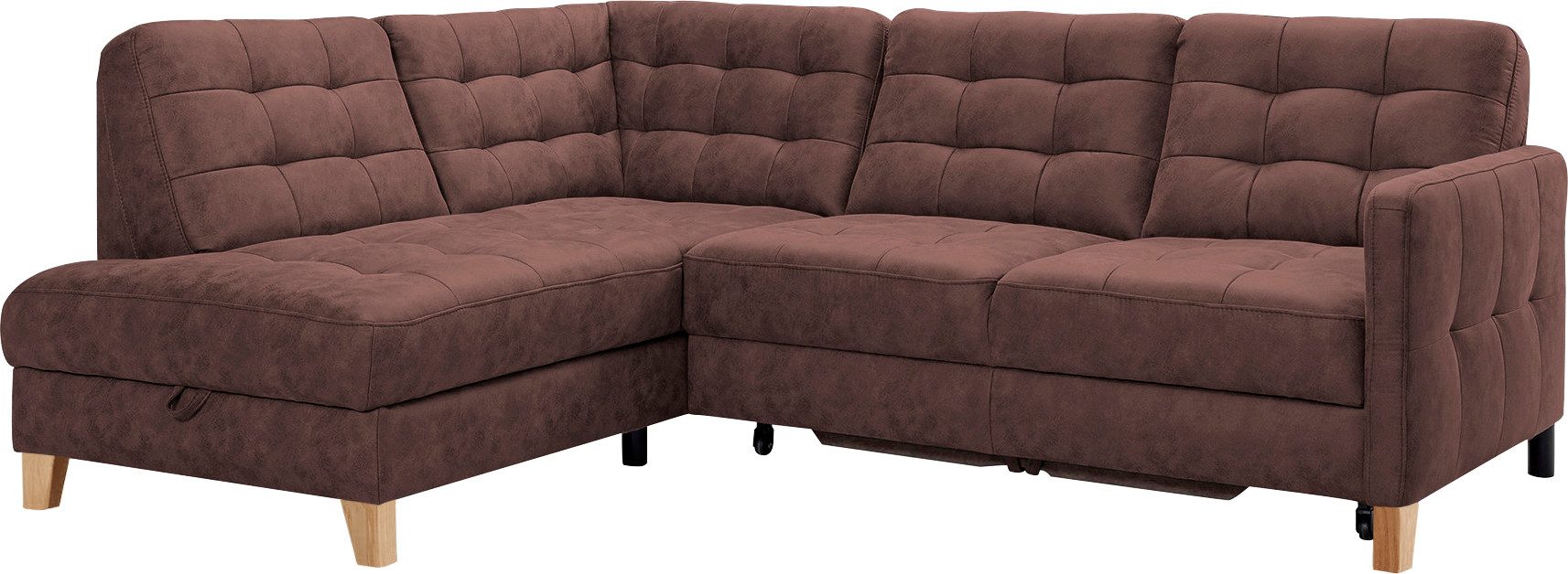 exxpo - sofa fashion Hoekbank Elio, compact en comfortabel, handig, tijdloos design, L-vorm bruin, hoekbanken, Met slaapfunctie en bedkist, mit