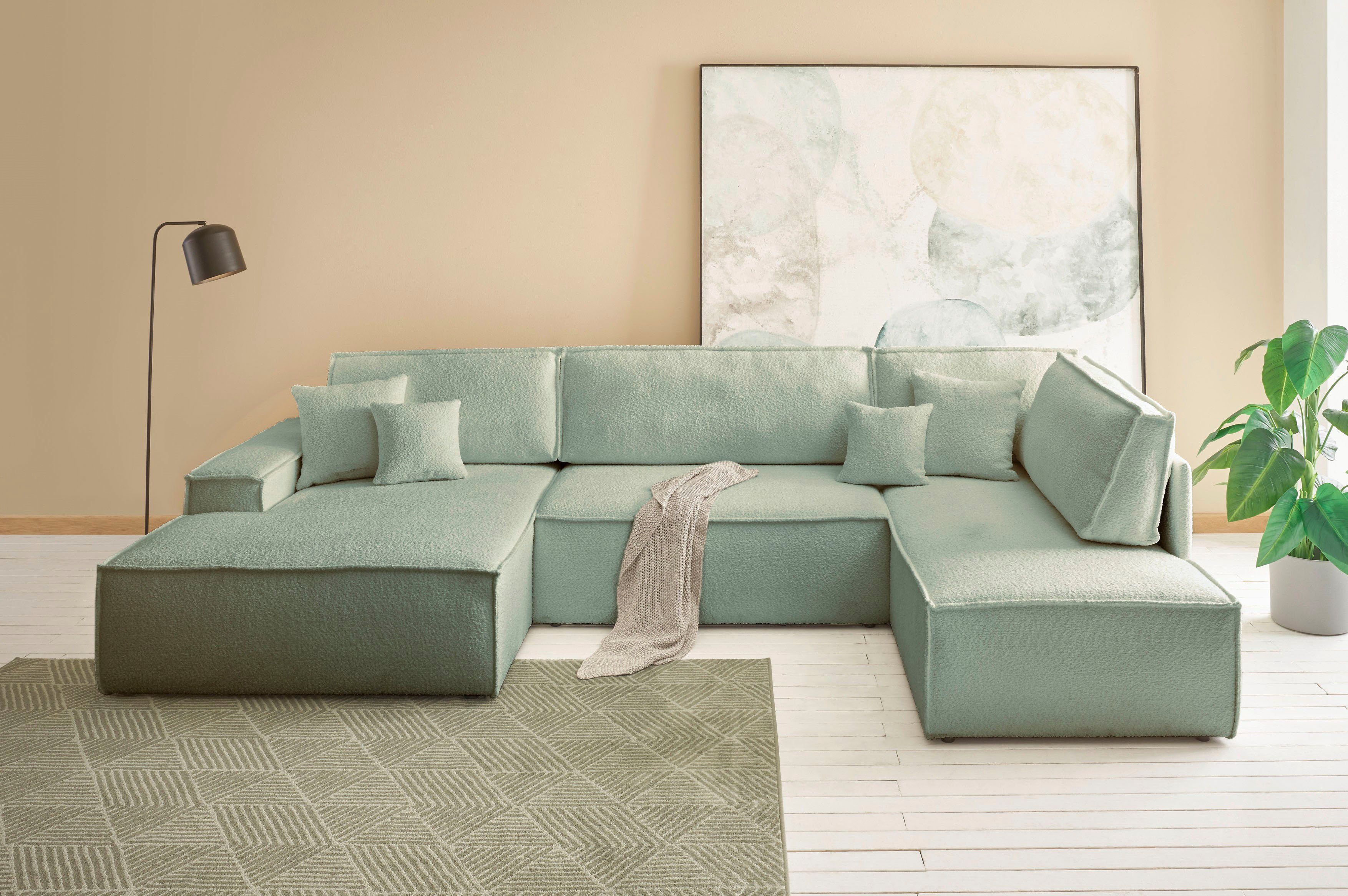 andas Zithoek FINNLEY U-model XXL 329 cm, bedbank, slaapfunctie m. bedkist