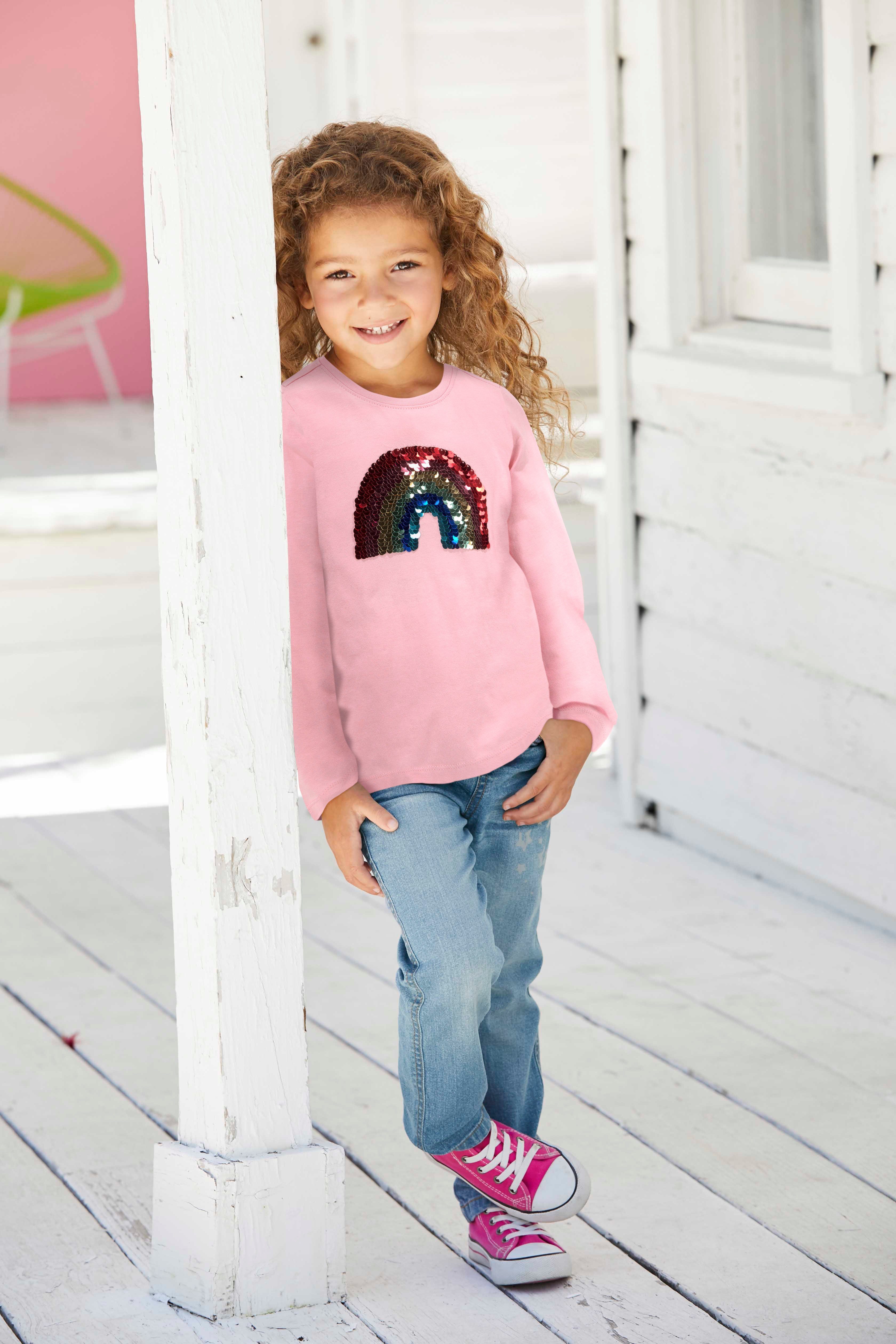 KIDSWORLD Shirt met lange mouwen Regenboog Lange mouwen, basic pasvorm, met glanzende pailletten-applicaties