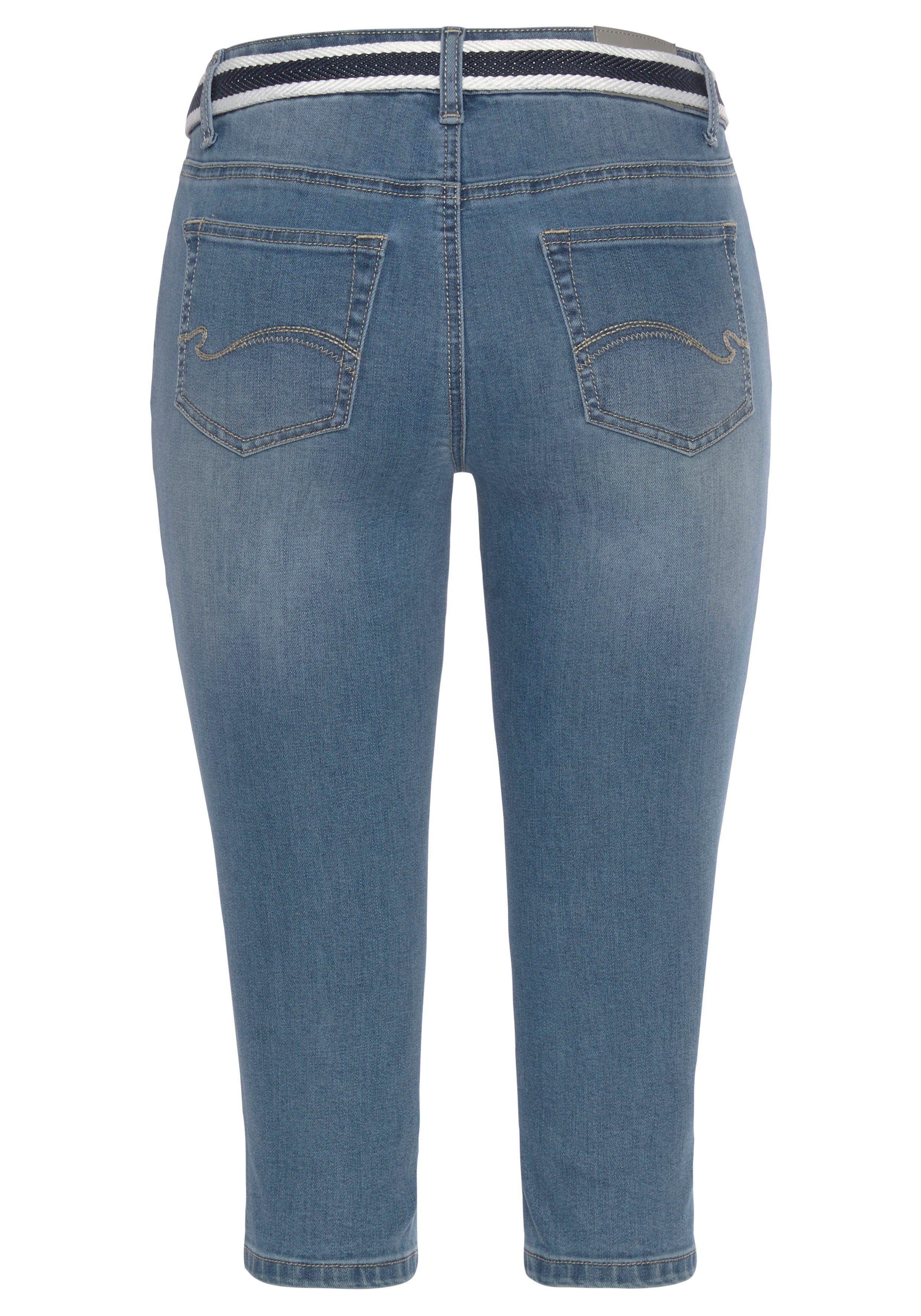 KangaROOS Capri jeans Capri-jeans met riem Skinny fit met split normale taille (set Met een afneembare riem)
