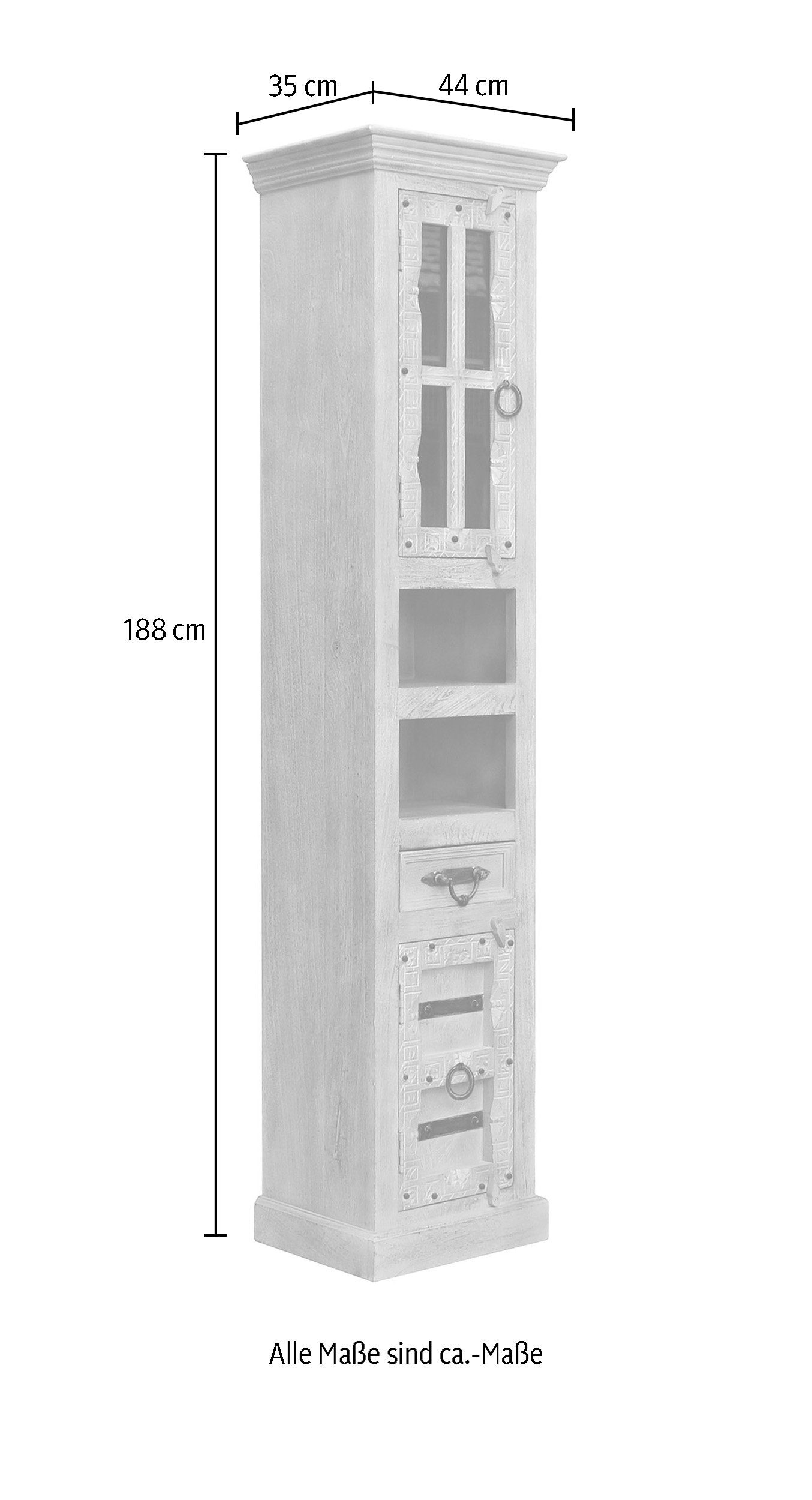 SIT Badmeubelset Front met ingewikkelde houtsnijwerk, ringgrepen & beslag van metaal (set)