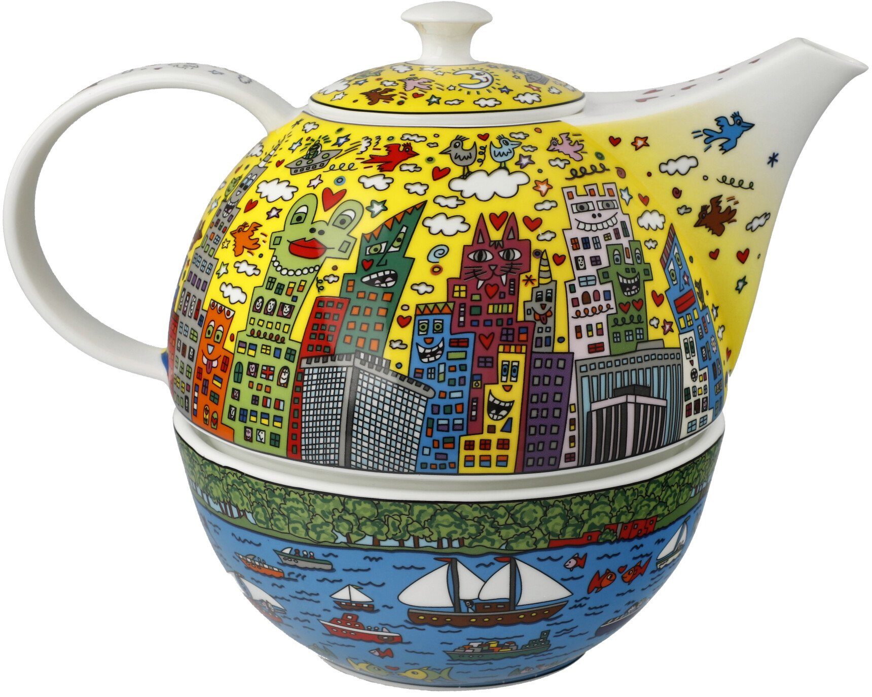 Goebel Theepot Rizzi met theelicht, pop art, james rizzi - mijn new york city zonsondergang