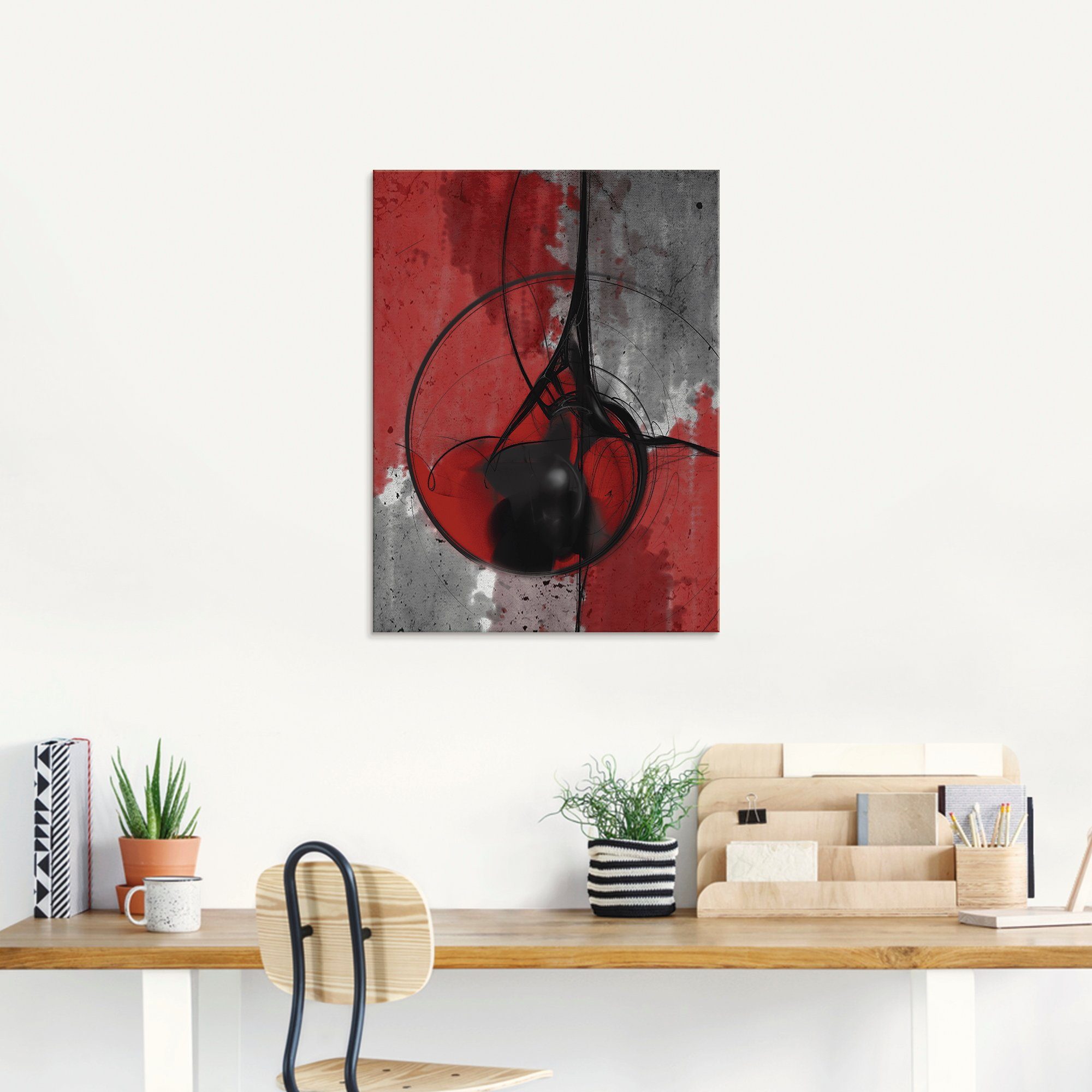 Artland Print op glas Abstract in rood en zwart