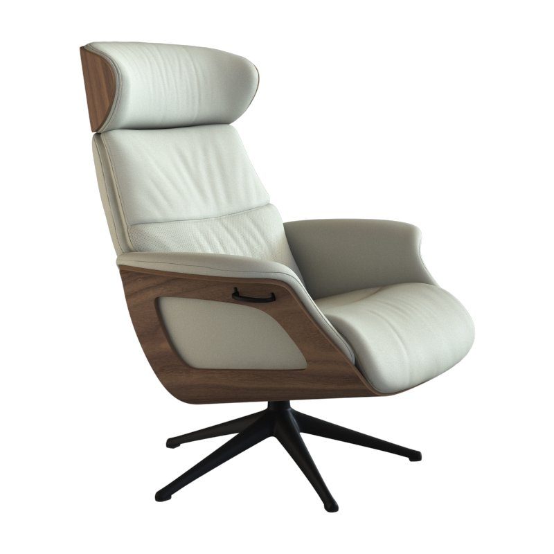 FLEXLUX Relaxfauteuil Clement relaxstoel, gestoffeerde stoel, ligstoel, TV-stoel, Rug- & hoofdverstelling, draaibaar, armleuning walnoot, voet zwart