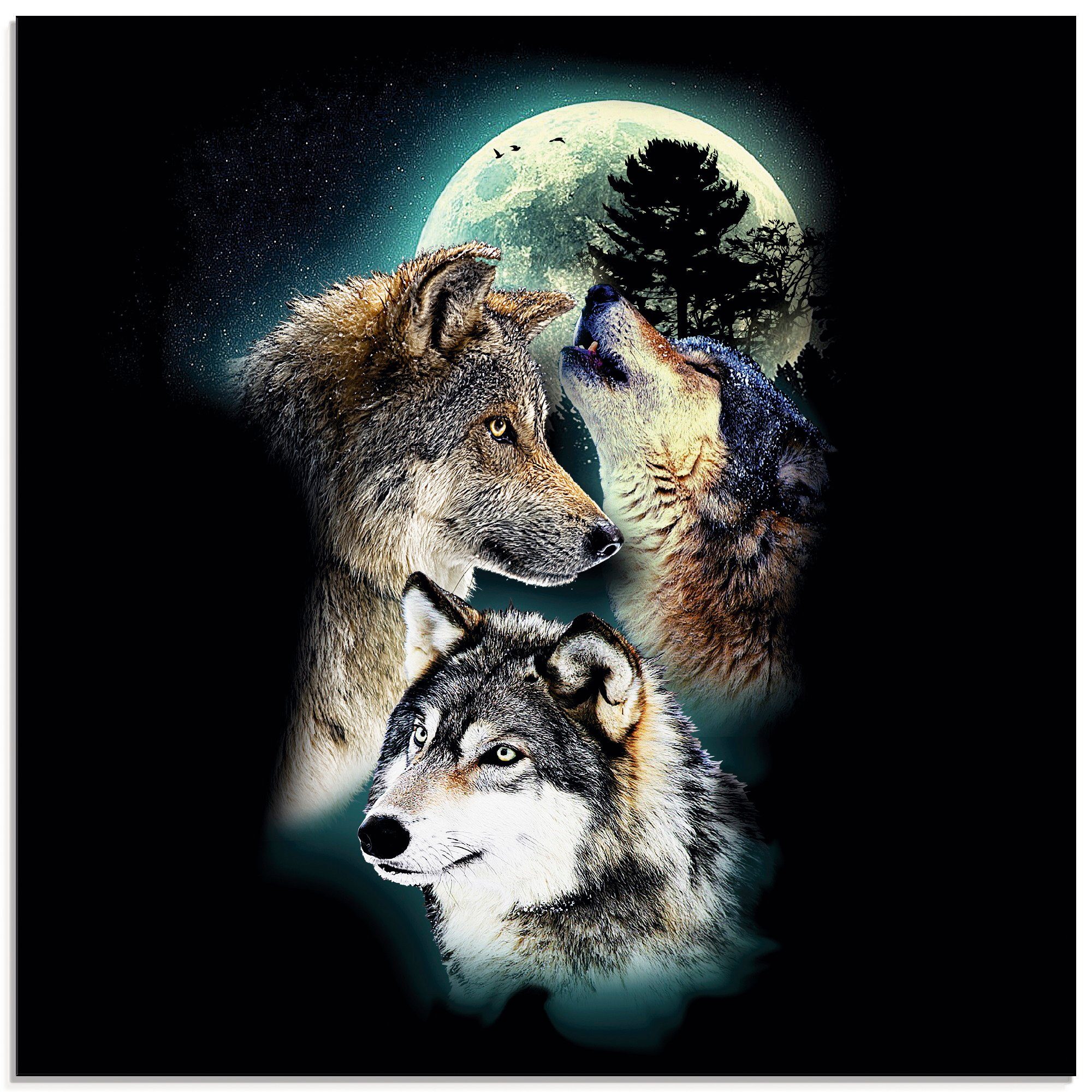 Artland Print op glas Fantasie wolf wolven met maan (1 stuk)