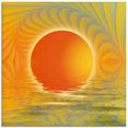 artland print op glas abstracte zonsondergang (1 stuk) oranje