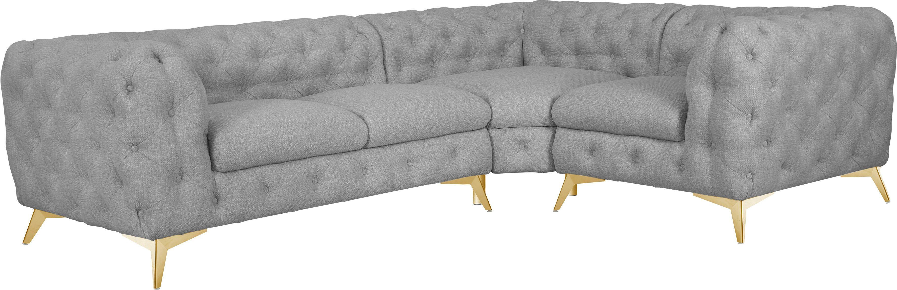 Leonique Chesterfield-bank Glynis L-vorm luxueuze capitonnage, moderne chesterfield look, kleur van de poten ter keuze