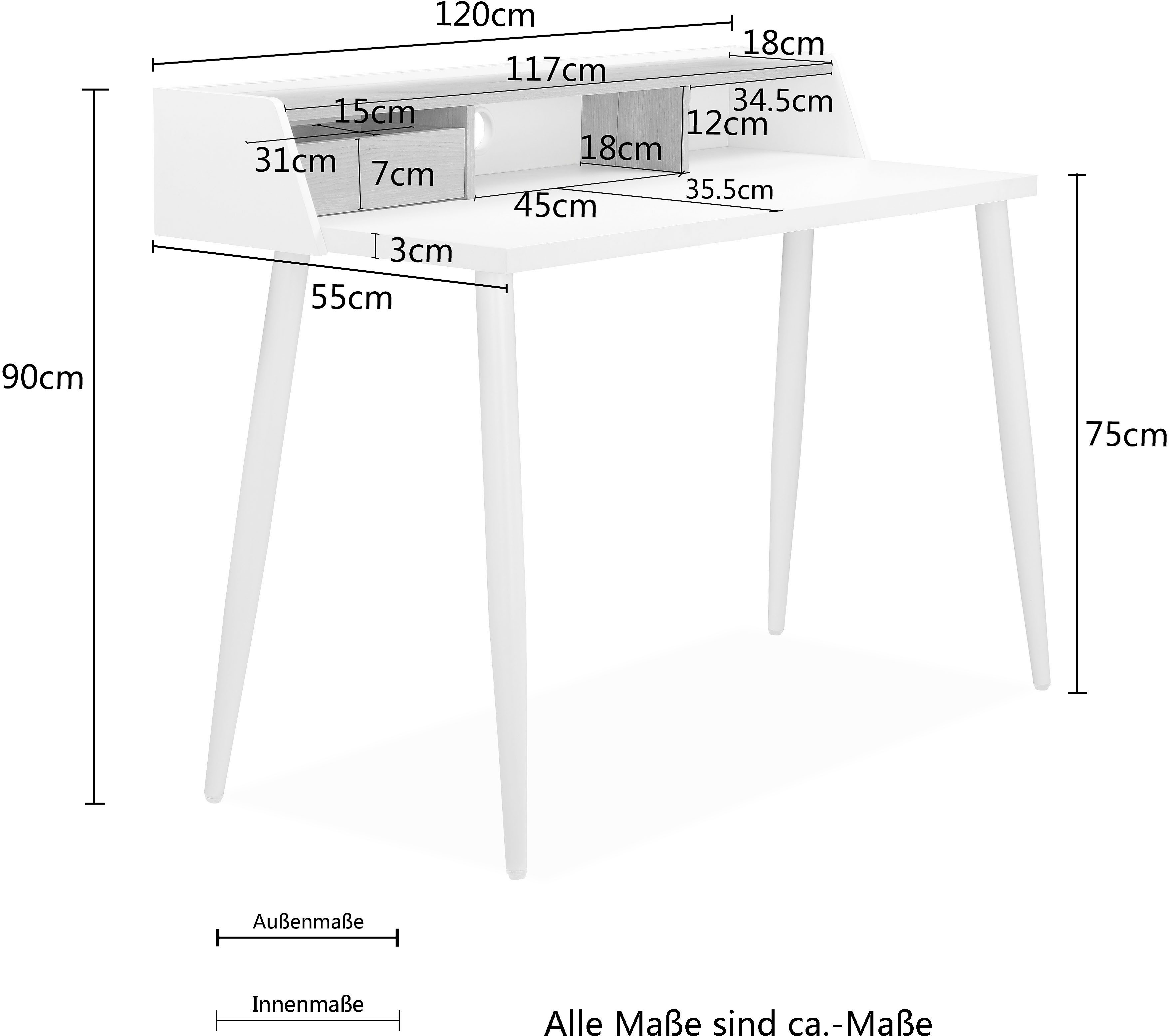 andas Bureau RORBY Laptoptafel, thuiswerkplek, metalen poten, kabeldoorvoer, breedte 120 cm