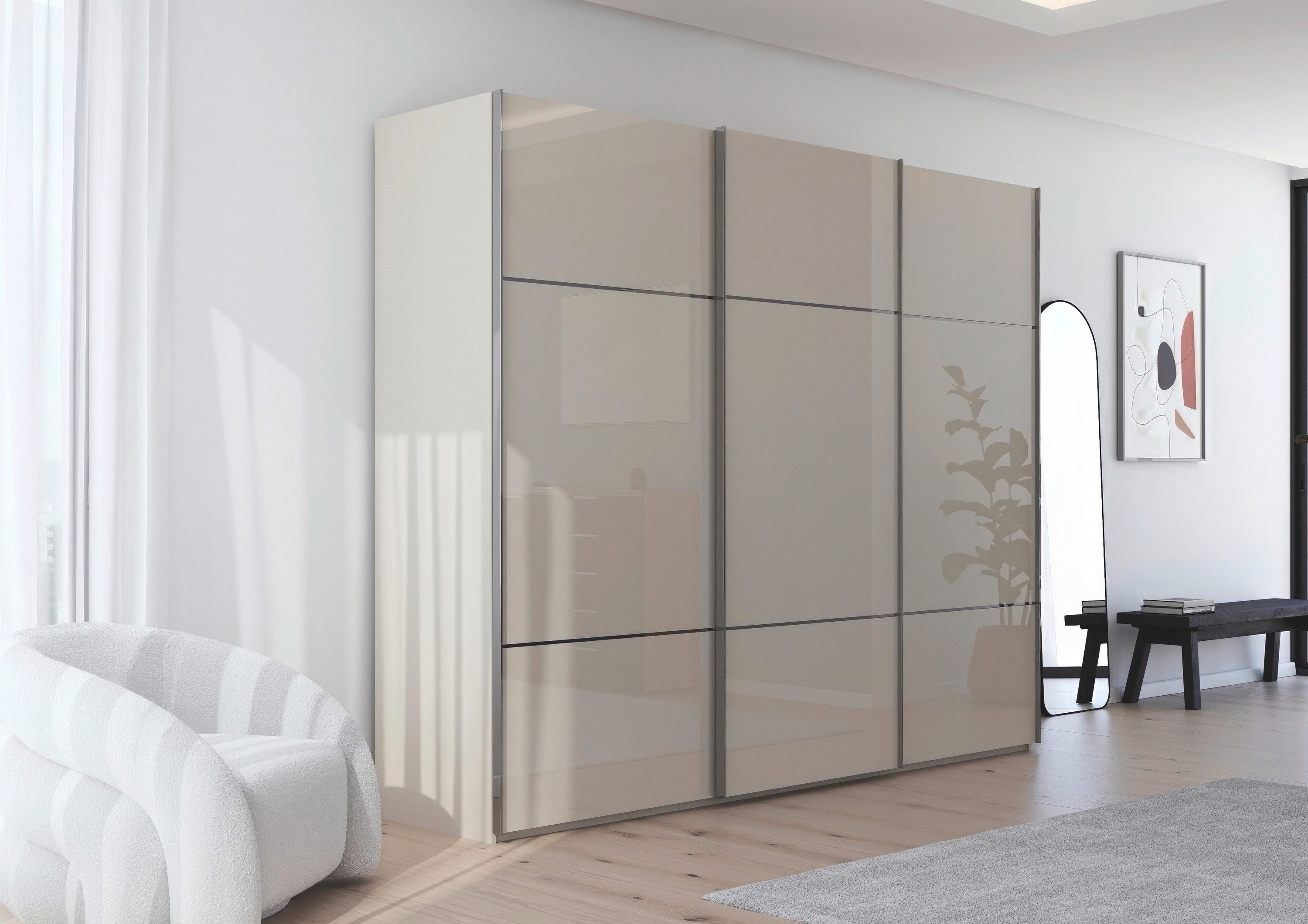 rauch Schuifdeurkast Kledingkast kast garderobe slaapkamerkast SCALE-TRIO edel drievoudig front met 2 sierlijsten glasfront made in germany