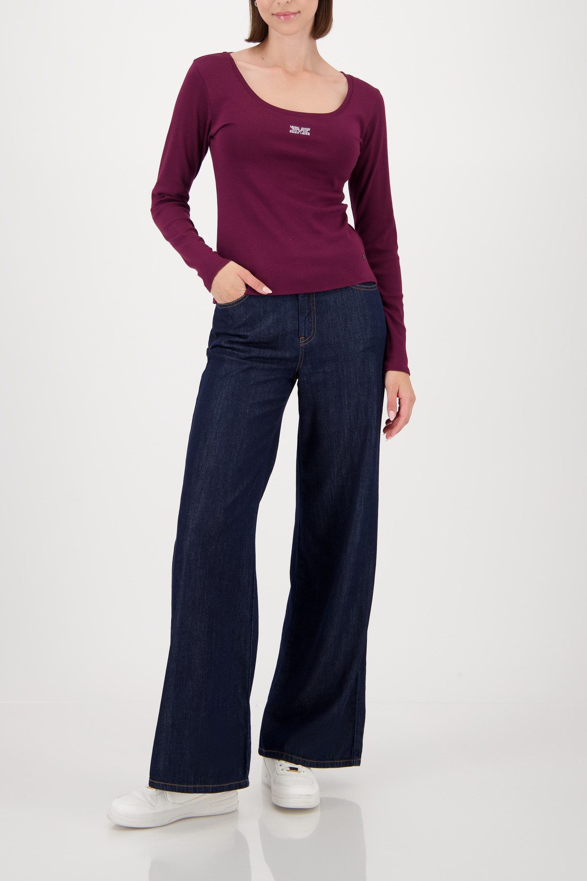 Monari Shirt met lange mouwen Shirt Rib Sieraden Met wijde ronde hals