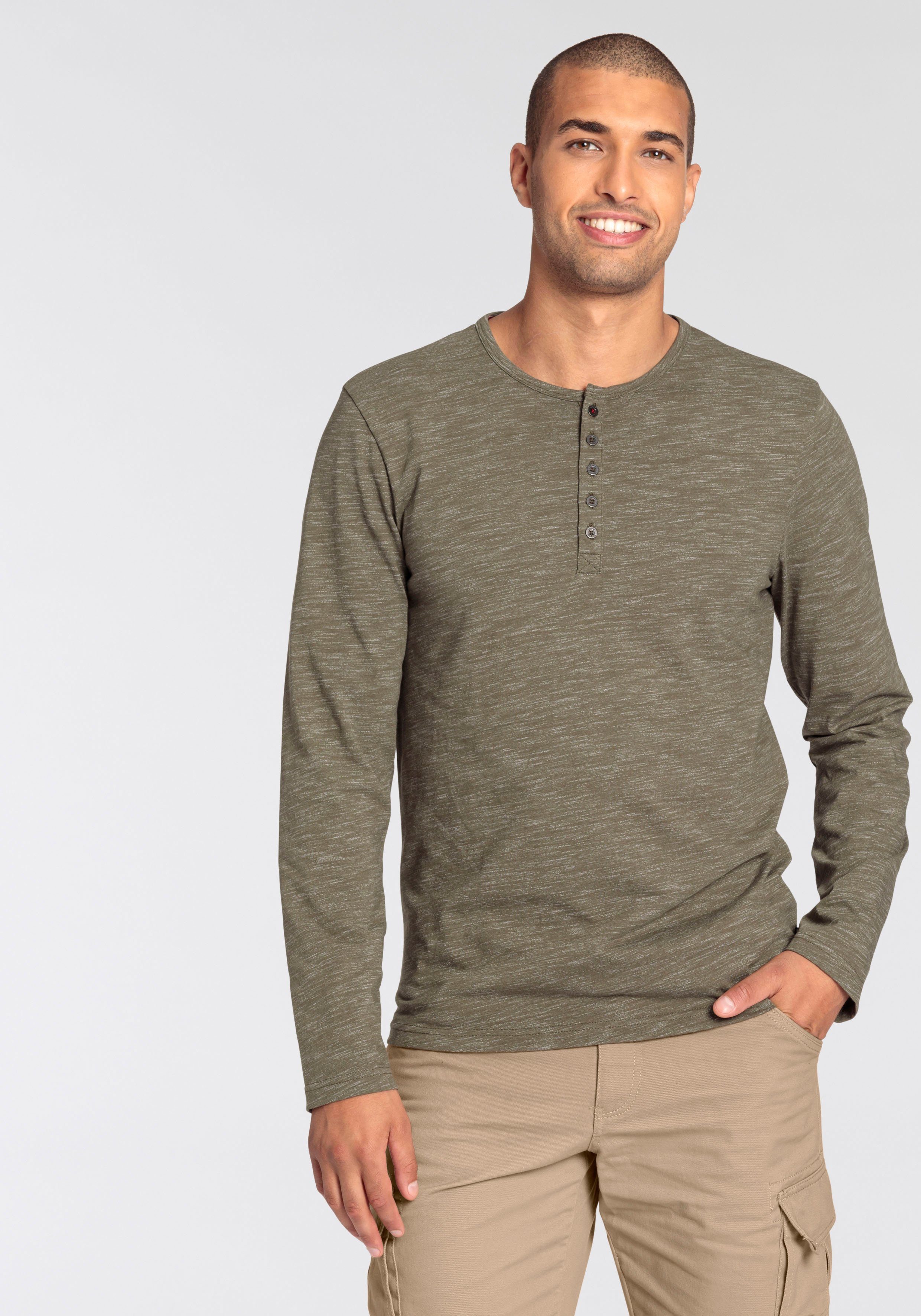 Bruno Banani Shirt met lange mouwen smalle pasvorm, gemêleerde look en print