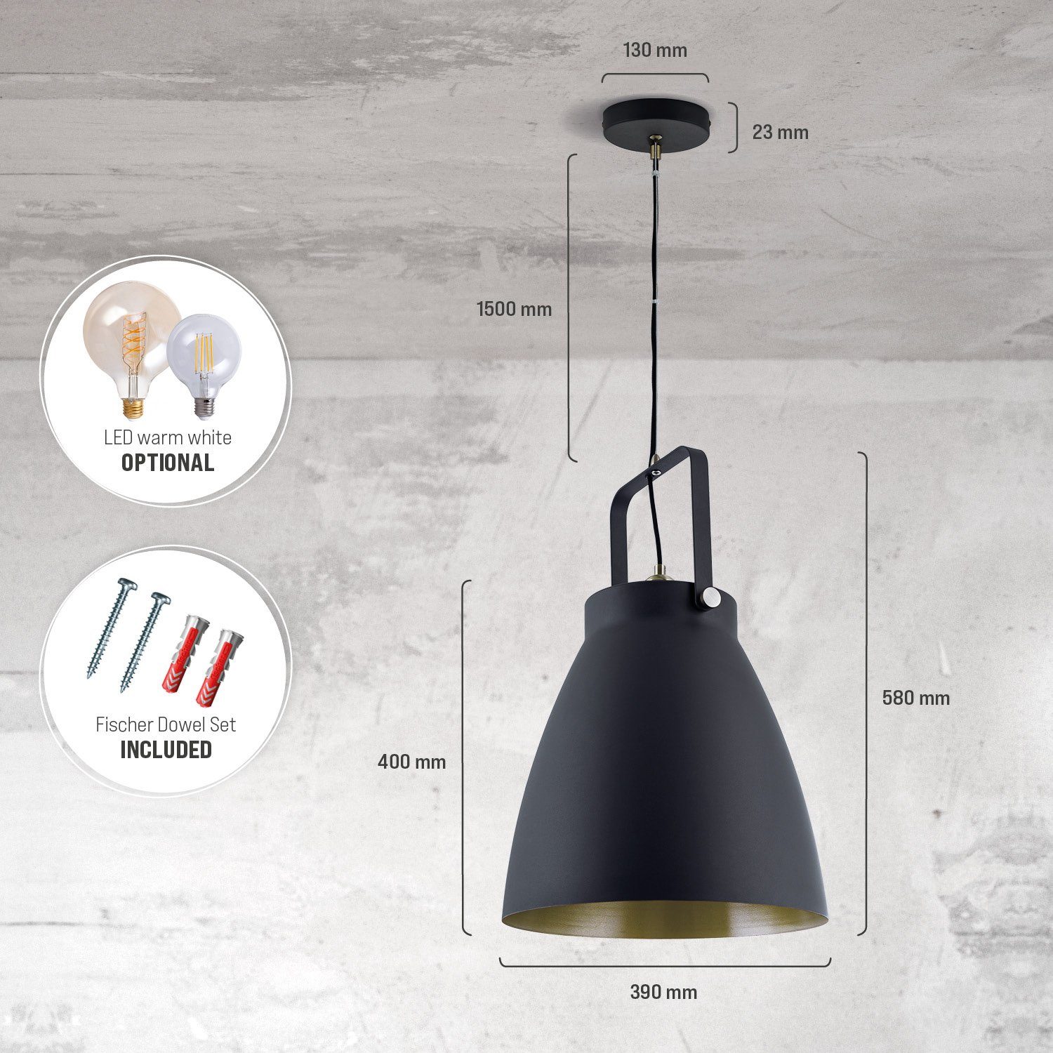 Paco Home Hanglamp BOONE PD Staande lamp modern woonkamer Industrial koplamp design E27