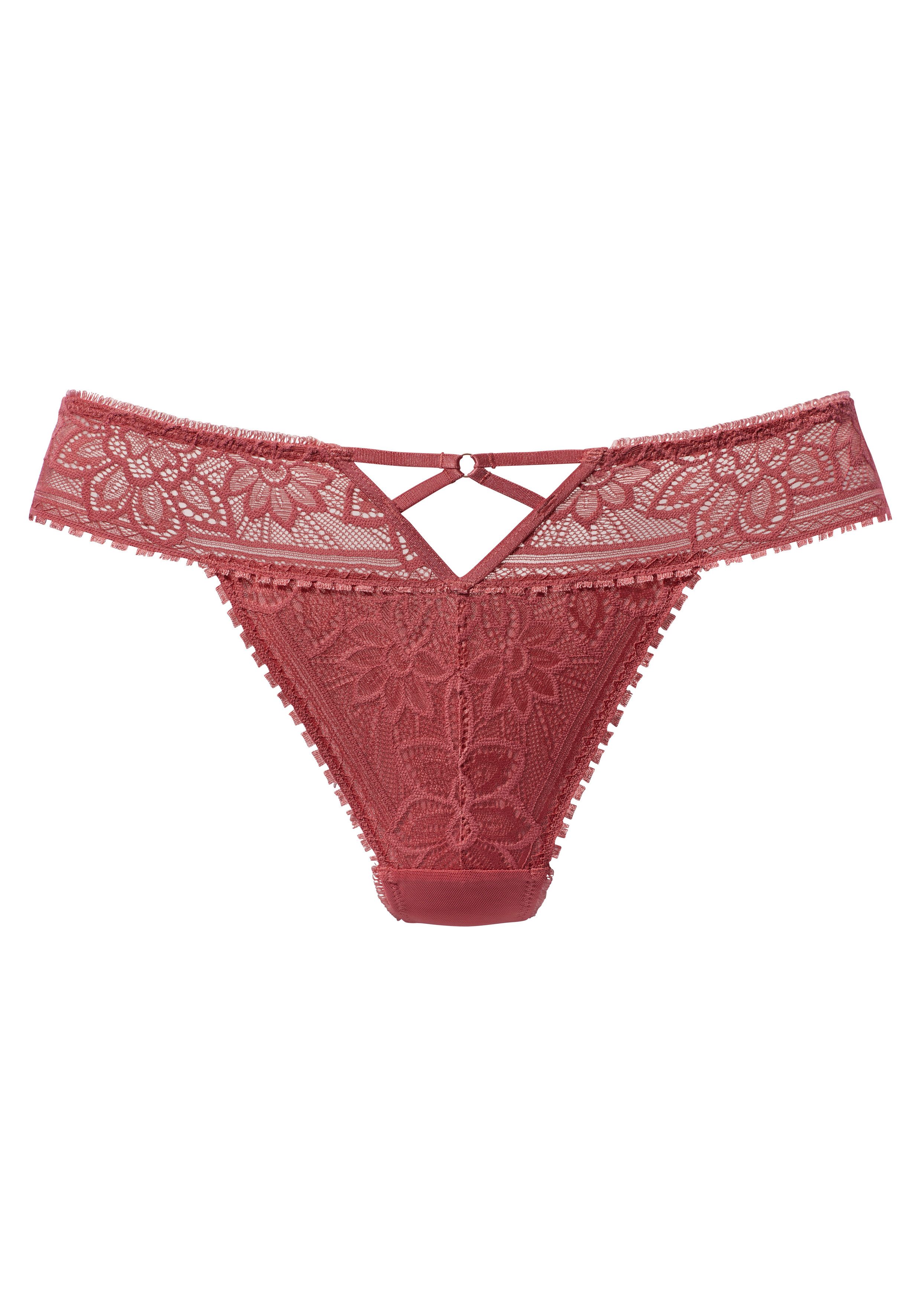 Lascana String met elegante cut-out van florale jacquardkant