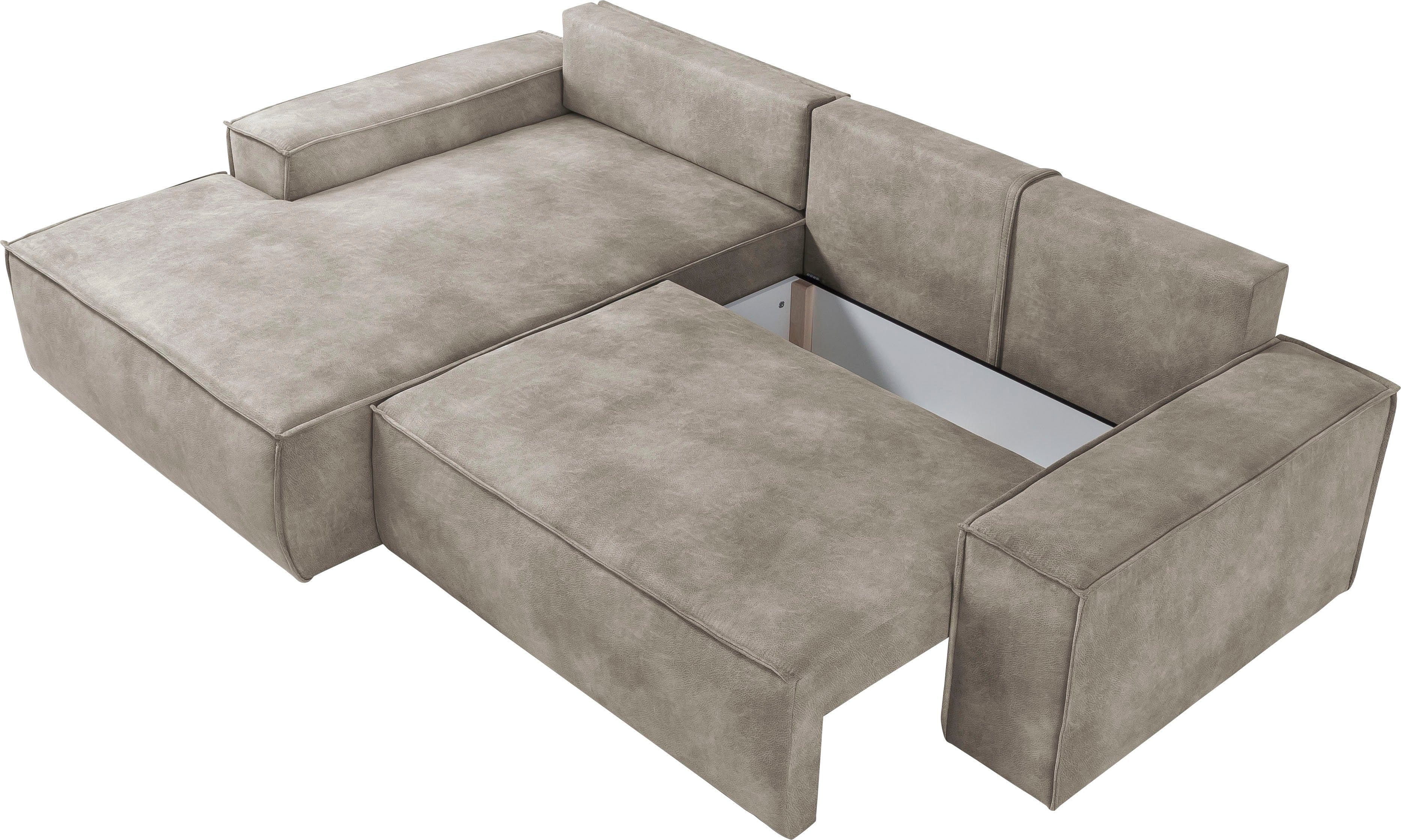 Home affaire Hoekbank SHERWOOD bedbank 267 cm, L-model, Slaapfunctie met bedlade (210x136 cm), cord, vintage, fluweel