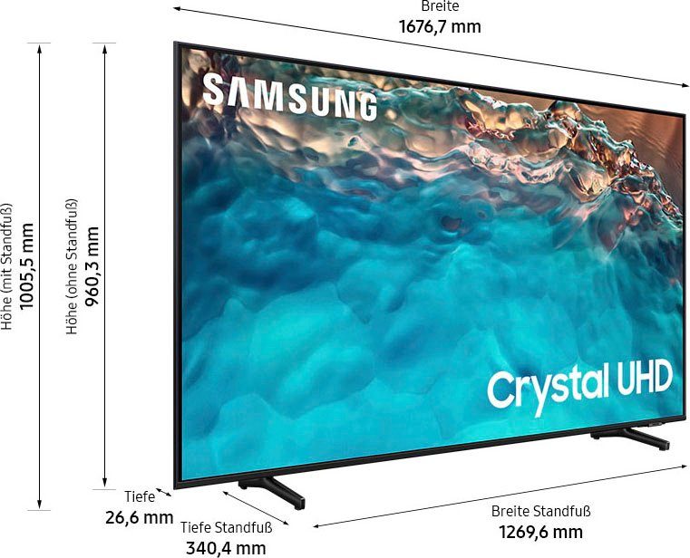Samsung Led-TV 75" Crystal UHD 4K BU8079 (2022), 189 cm / 75", 4K Ultra HD, Smart TV, Crystal Processor 4K, HDR, Motion Xcelerator