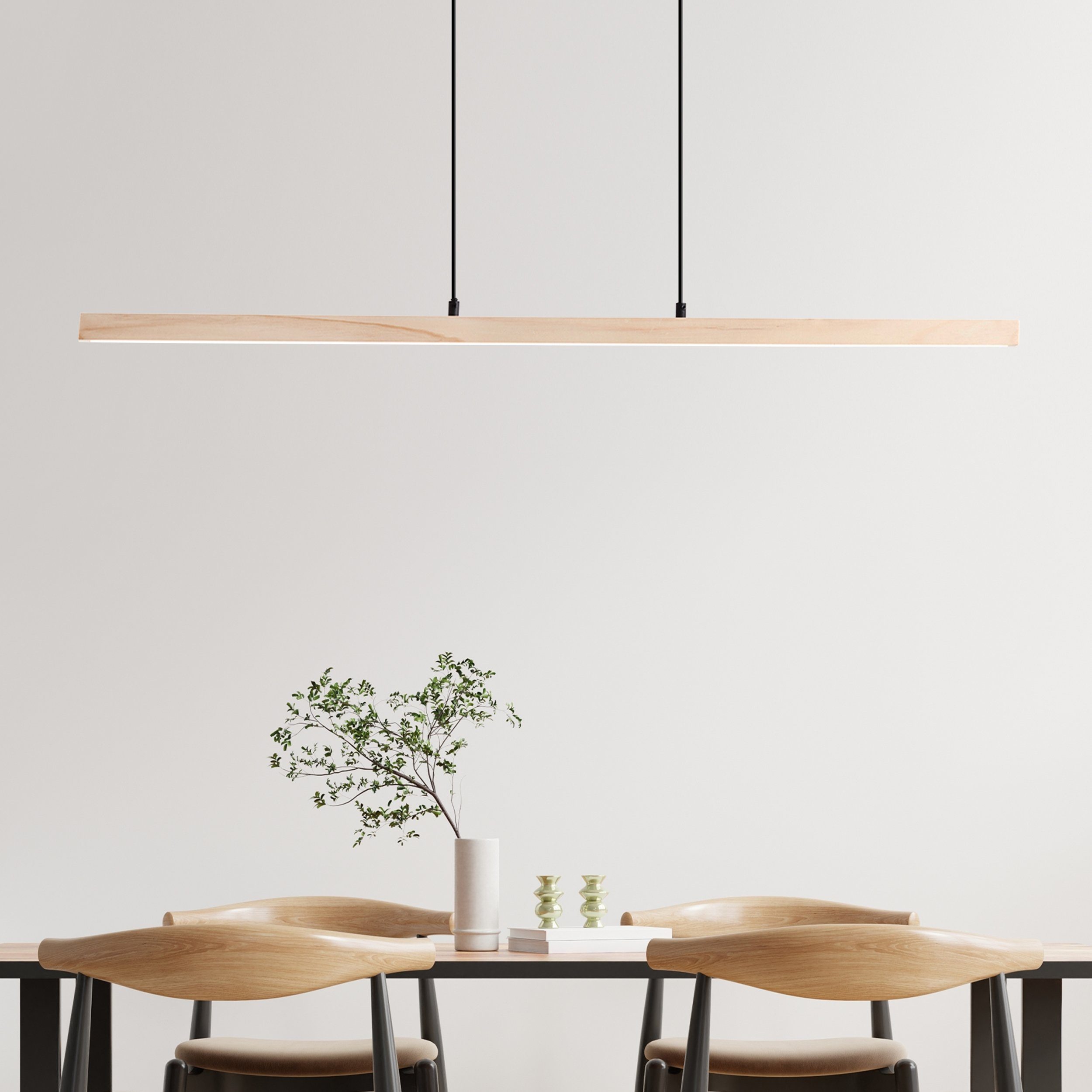 Brilliant Leuchten Led-hanglamp Arion van hout, 150 cm hoogte, 103 cm breedte, 2400 lumen, 3000 k (1 stuk)