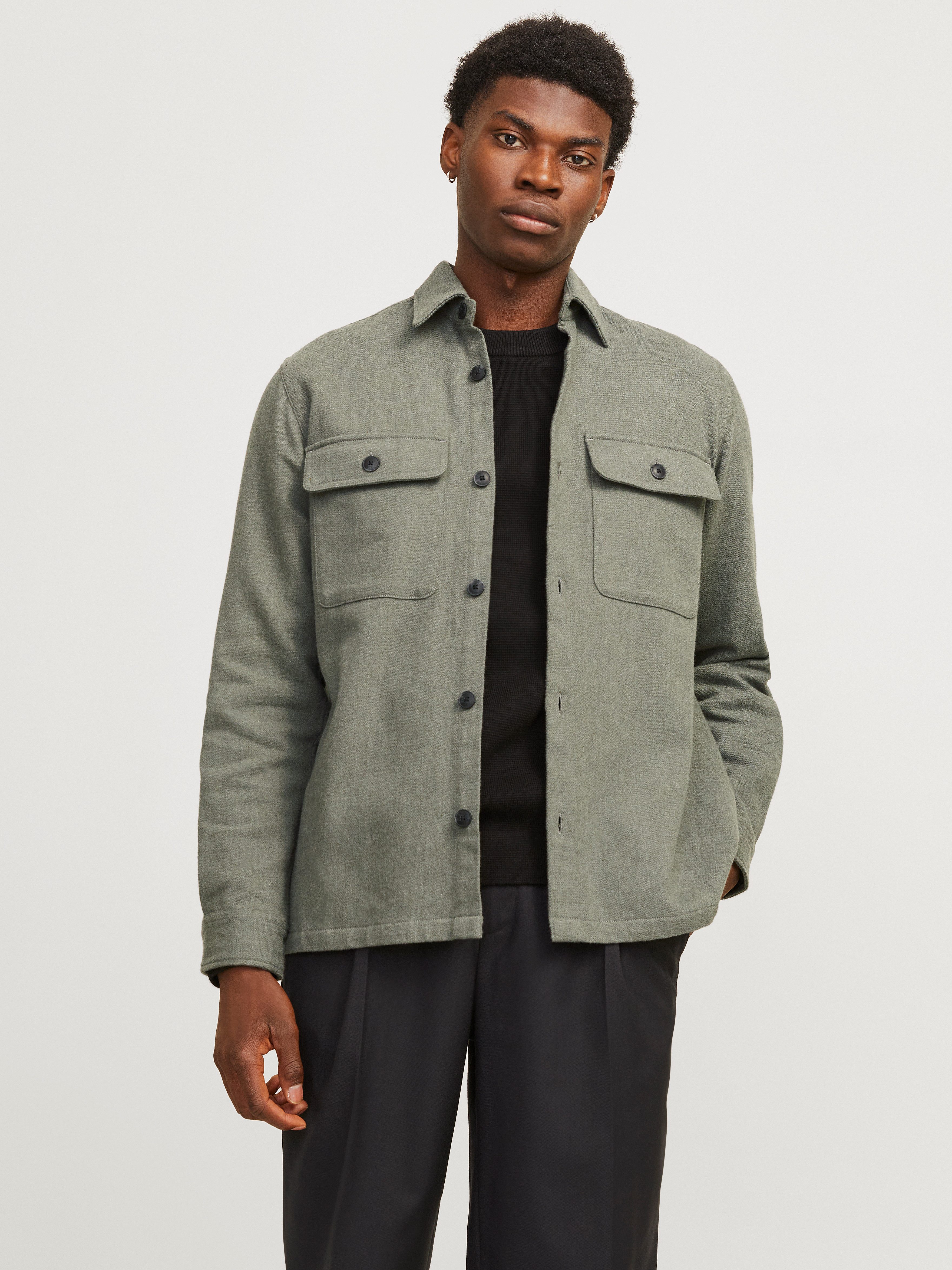 Jack & Jones Overhemd met lange mouwen JPRRAYMOND MELANGE SOLID LS OVERSHIRT SN heren overhemden maat XS groen