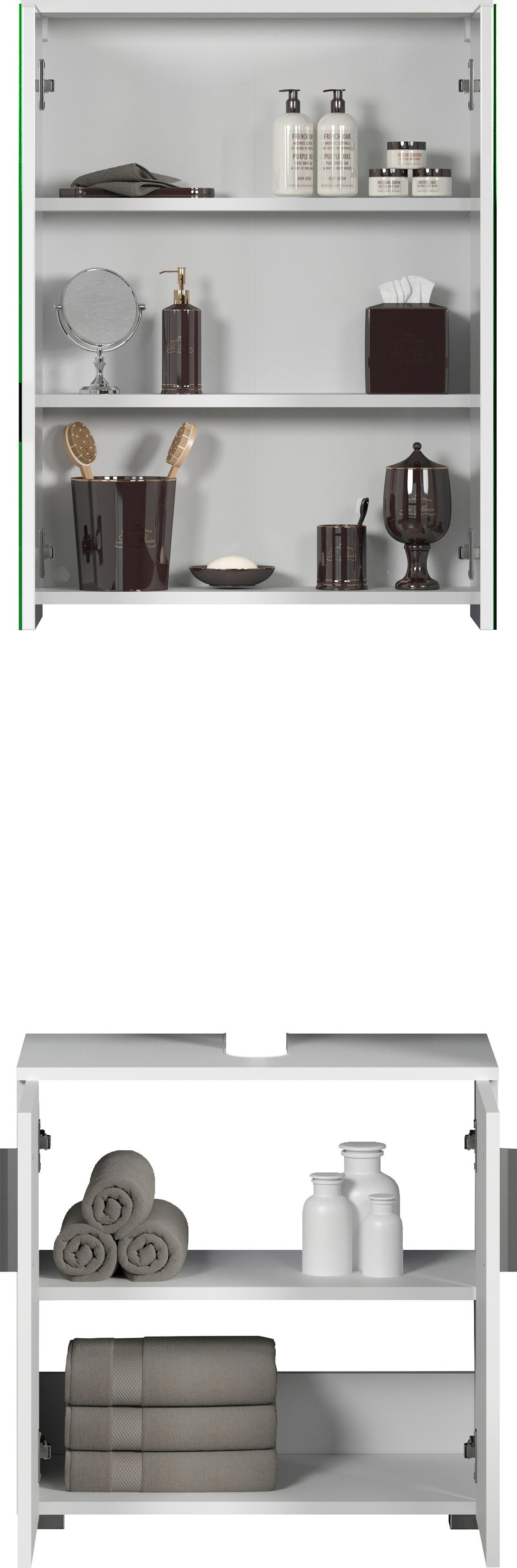 welltime Badmeubelset Praag Wastafel & spiegelkast - wit hoogglans met verticale frezingen (set, 2 stuks)