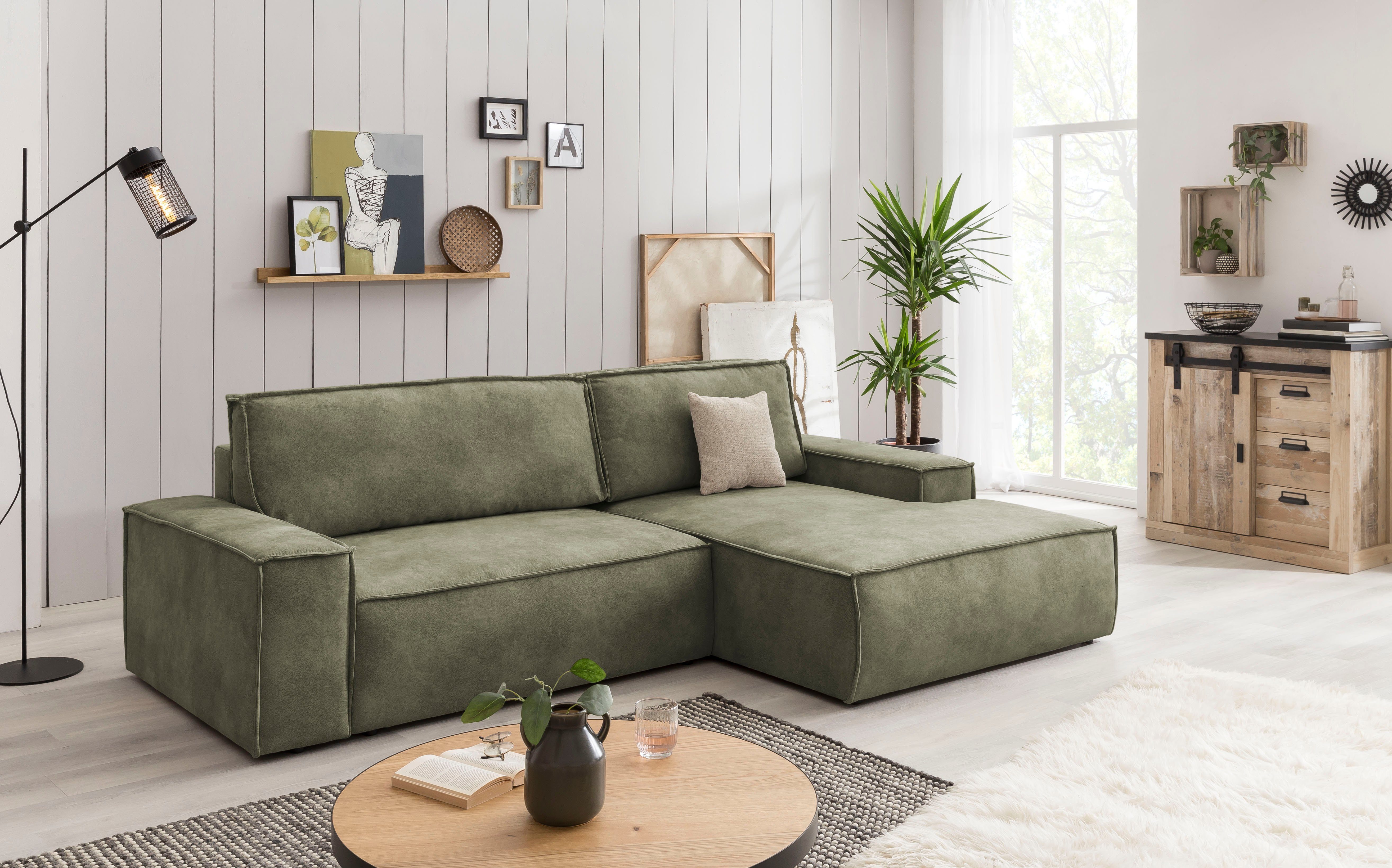 Home affaire Hoekbank SHERWOOD bedbank 267 cm, L-model, Slaapfunctie met bedlade (210x136 cm), cord, vintage, fluweel