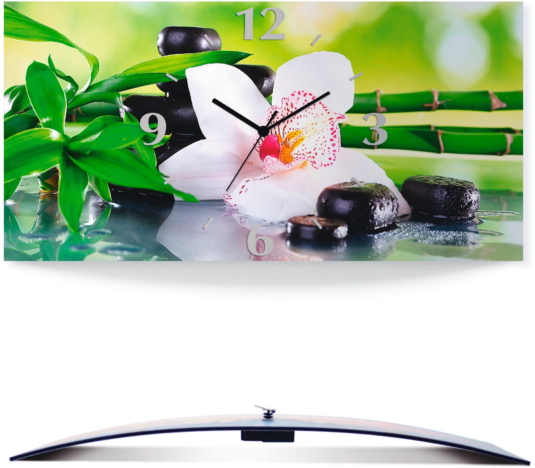 Artland Wandklok Spa stenen bamboe takjes orchidee 3d-look geschulpt, met kwarts- of radiografisch uurwerk, verschillende maten klokken & wekkers