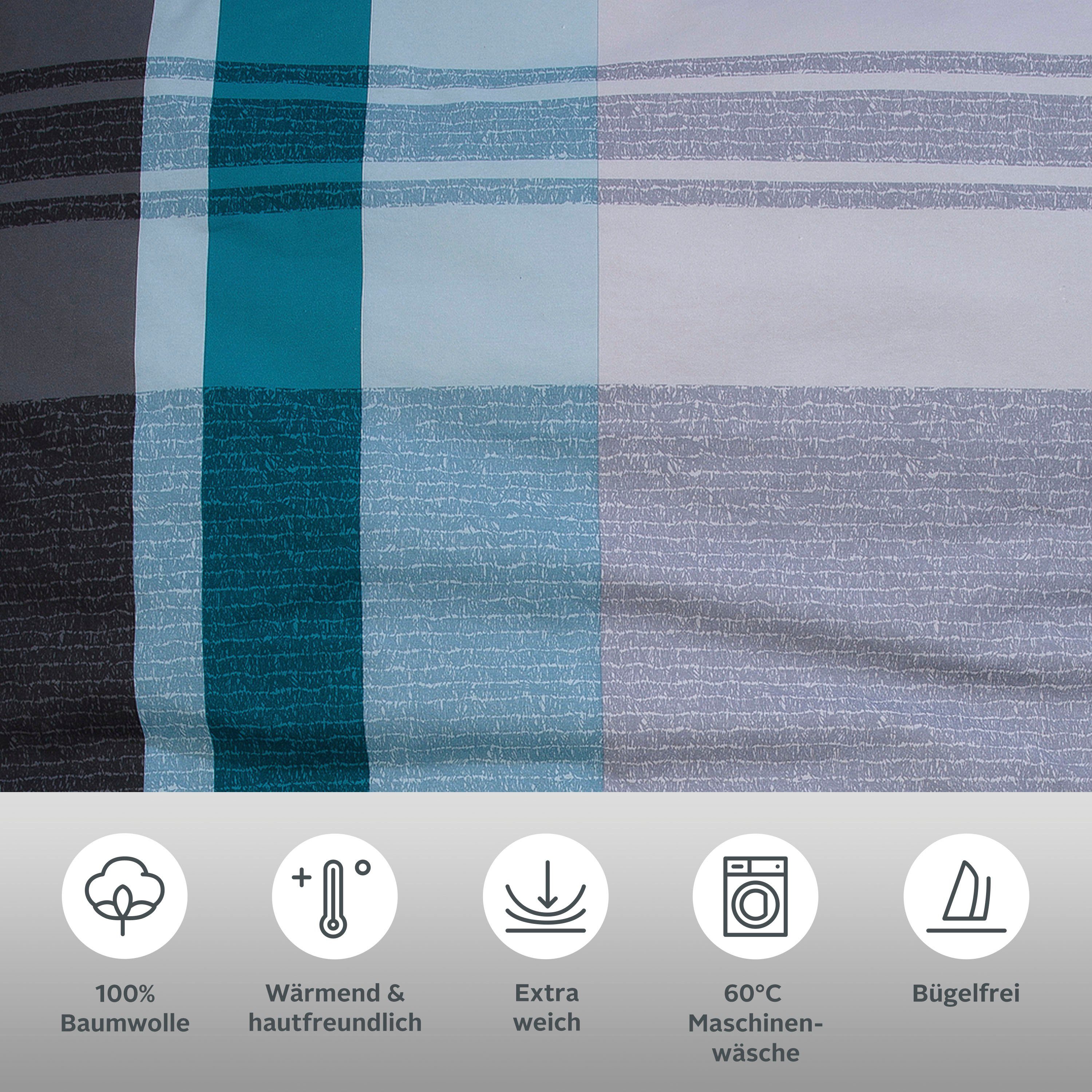 H.I.S Overtrekset Pascal in 135x200 of 155x220 cm geruit katoenen bedlinnen, met rits (2-delig)