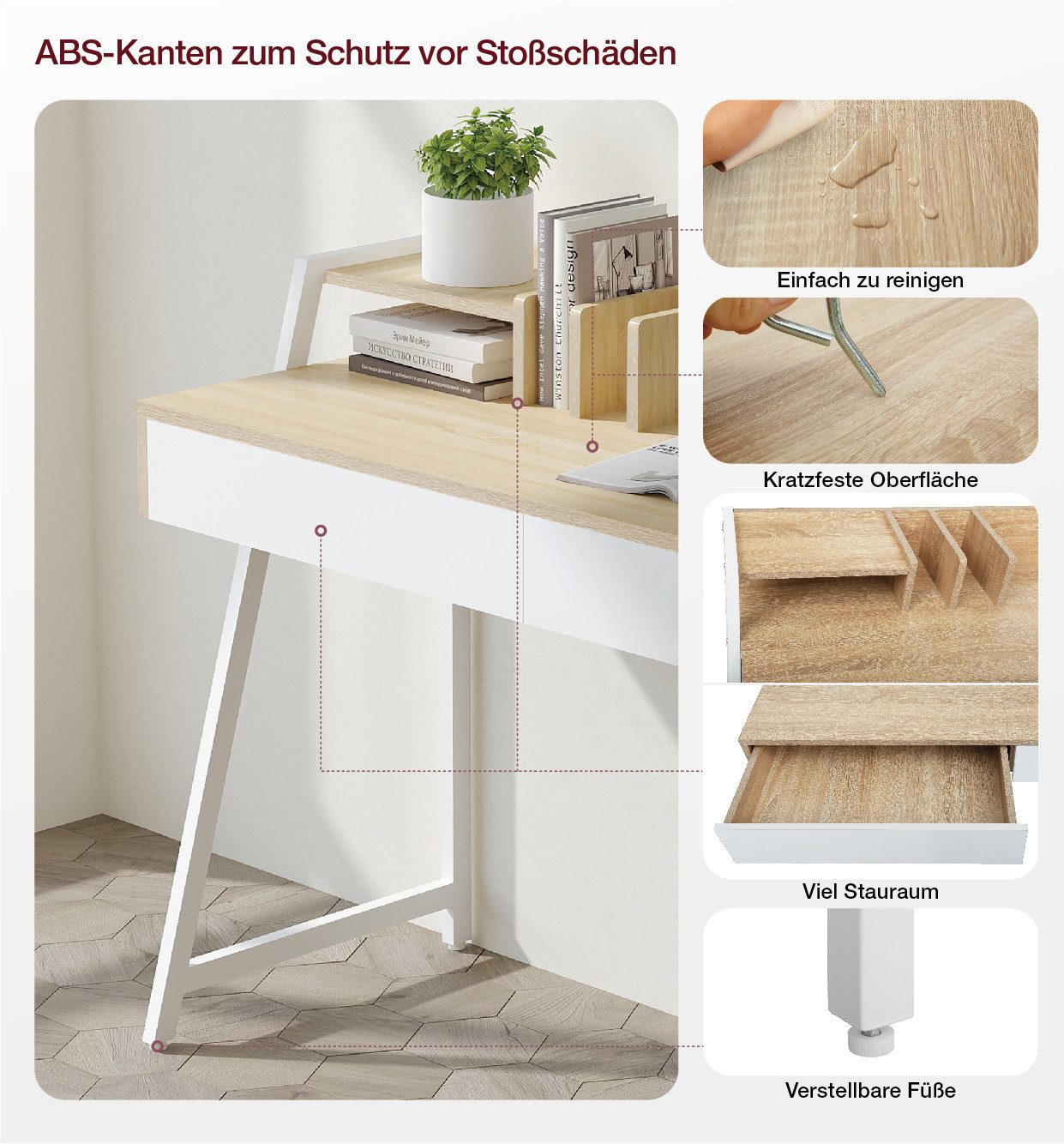 Home affaire Bureau COWELL 2 lades, opbergruimte & geïntegreerde boeksteunen, metalen frame