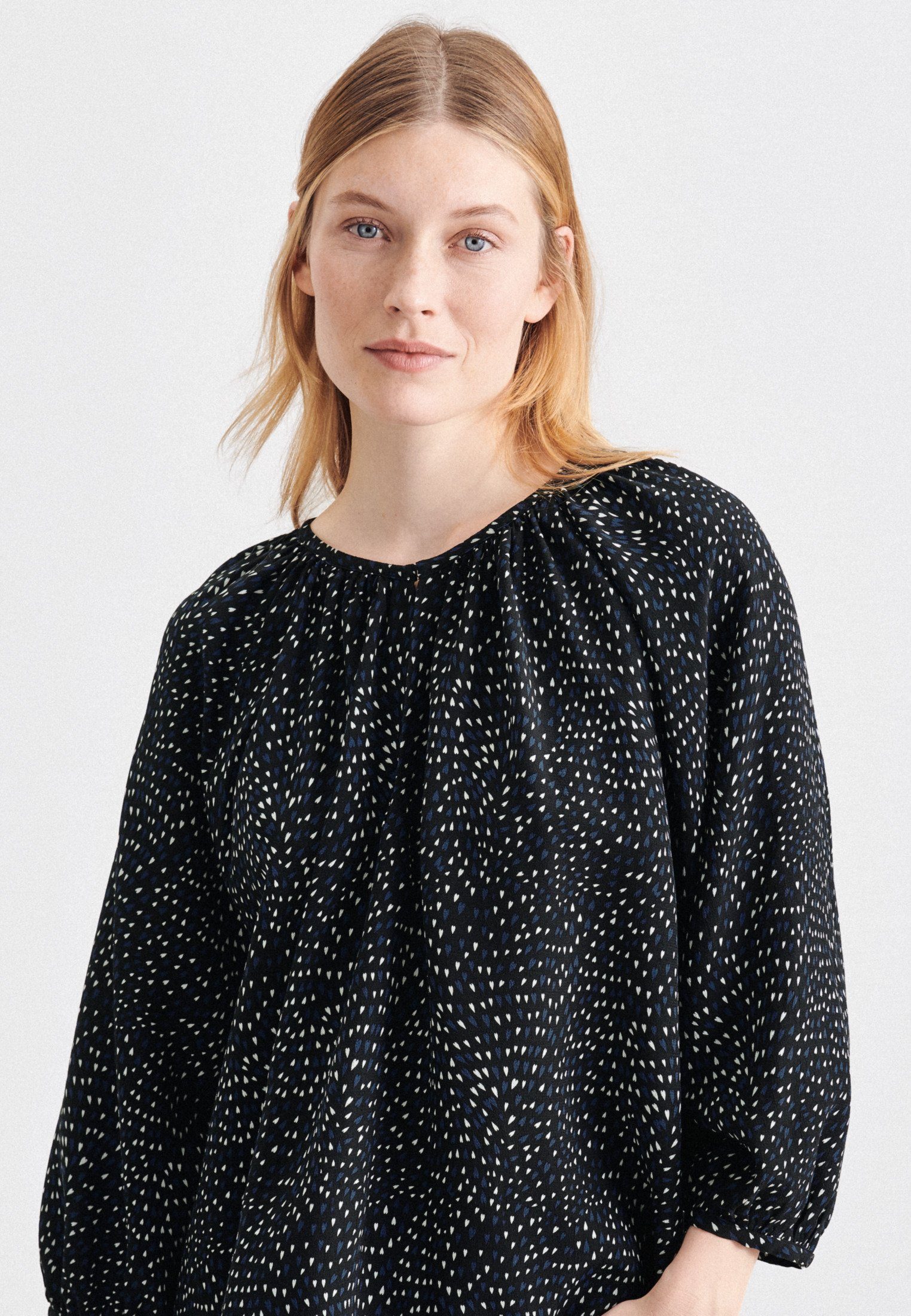 seidensticker Shirtblouse Zwarte roos 3/4-mouwen ronde hals print