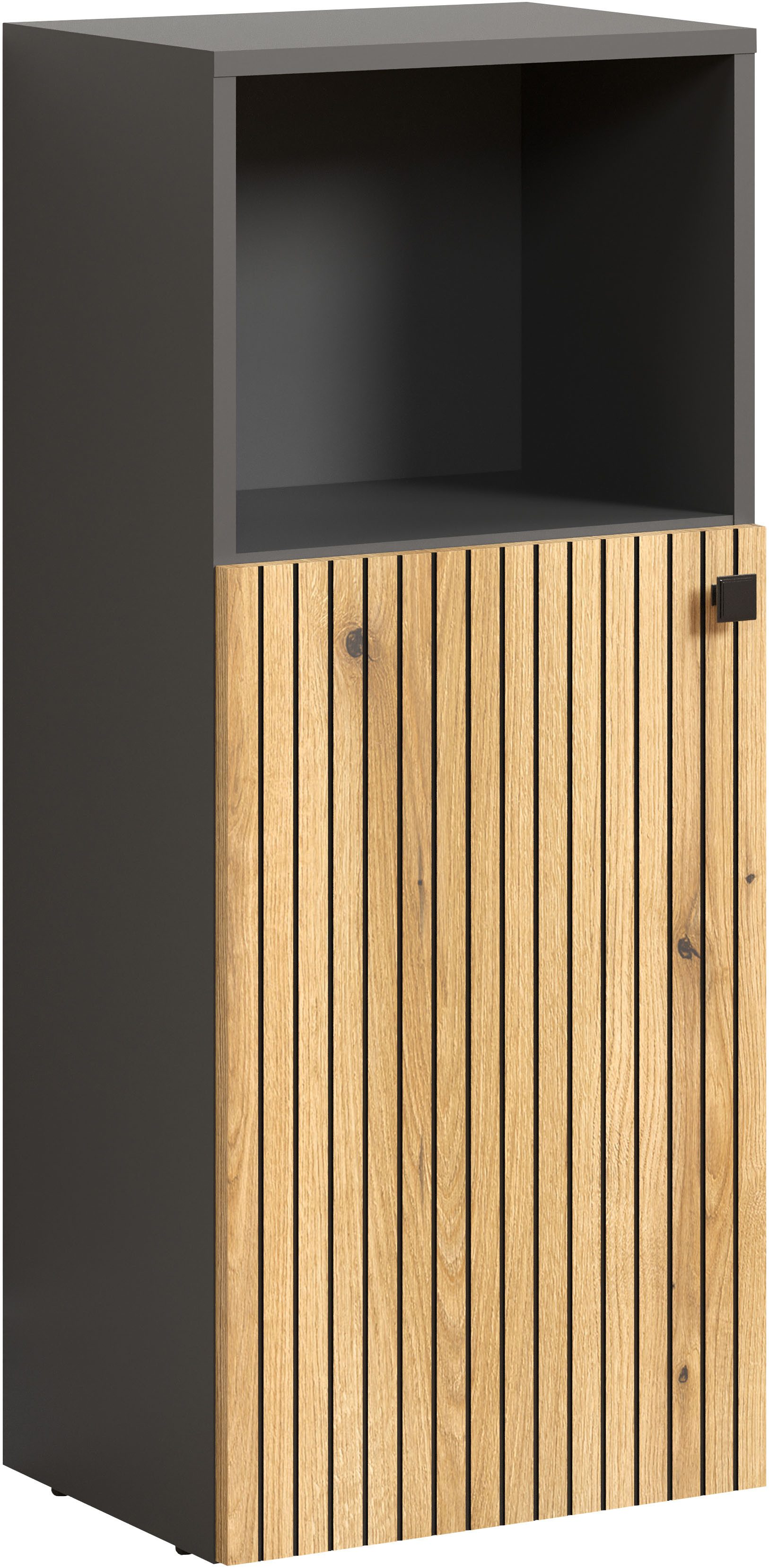 welltime Onderkast Amrum Breedte 40 cm, moderne halfhoge kast eiken rillen-look badkamerkast (1 stuk) onderkasten grijs