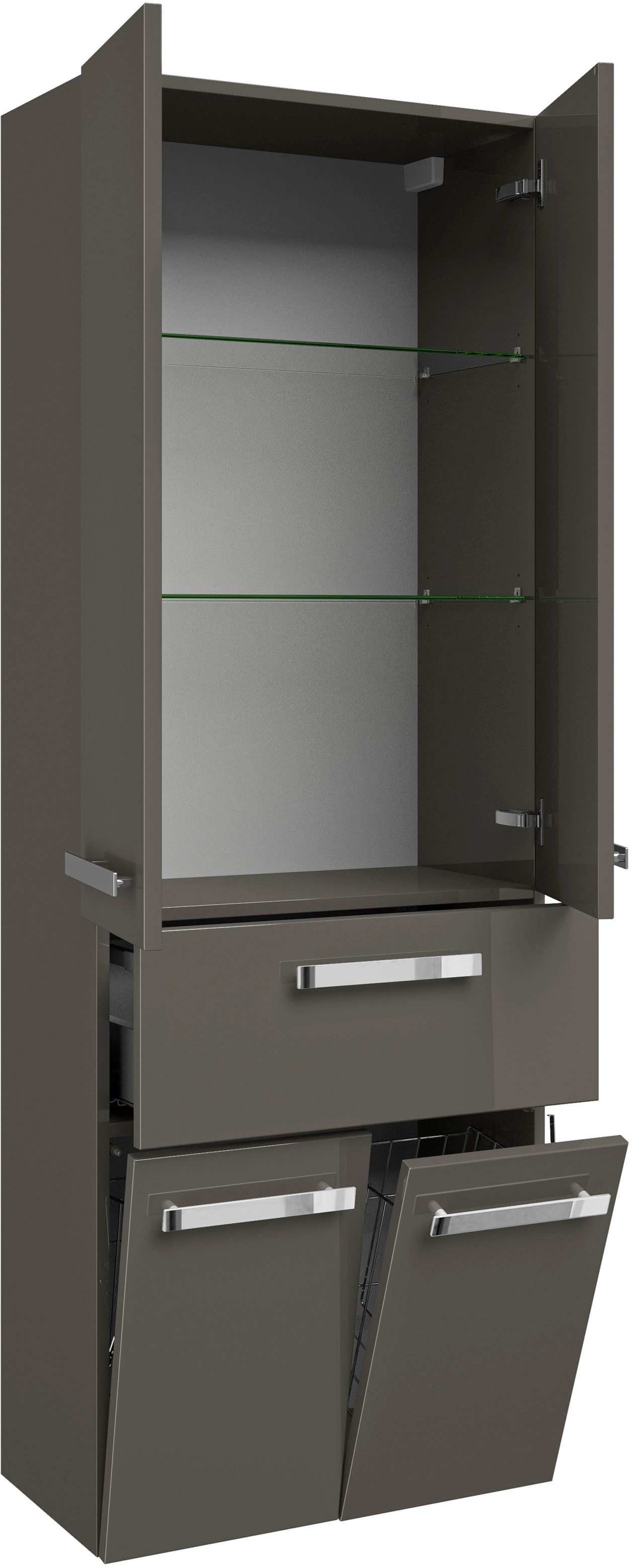 Saphir Hoge kast Serie 4005 badkamerkast 60 cm breed, met 2 deuren en 1 lade