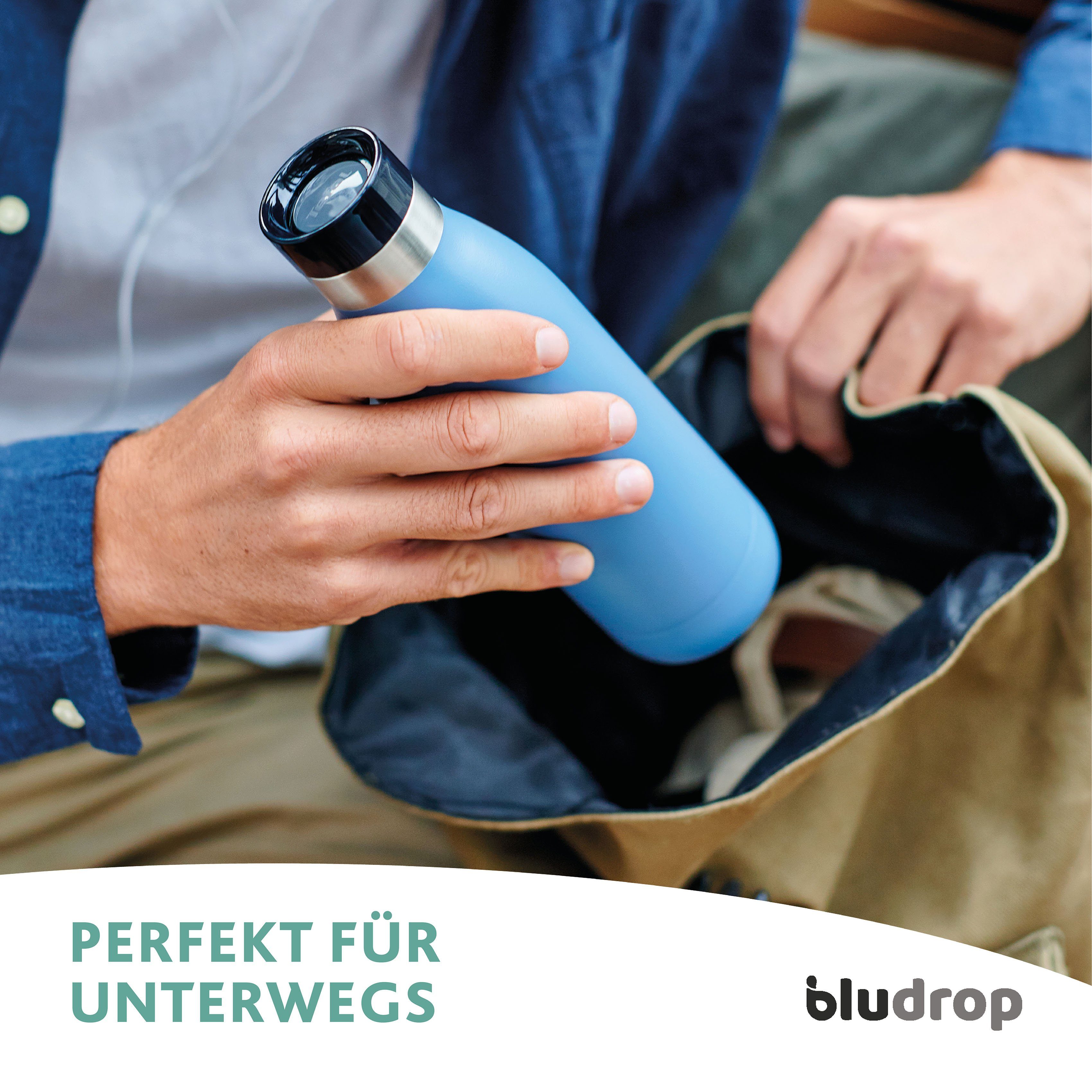 Emsa Drinkfles Bludrop Sleeve Roestvrij staal/siliconen, quick-press, 12u warm/24u koel (1-delig)