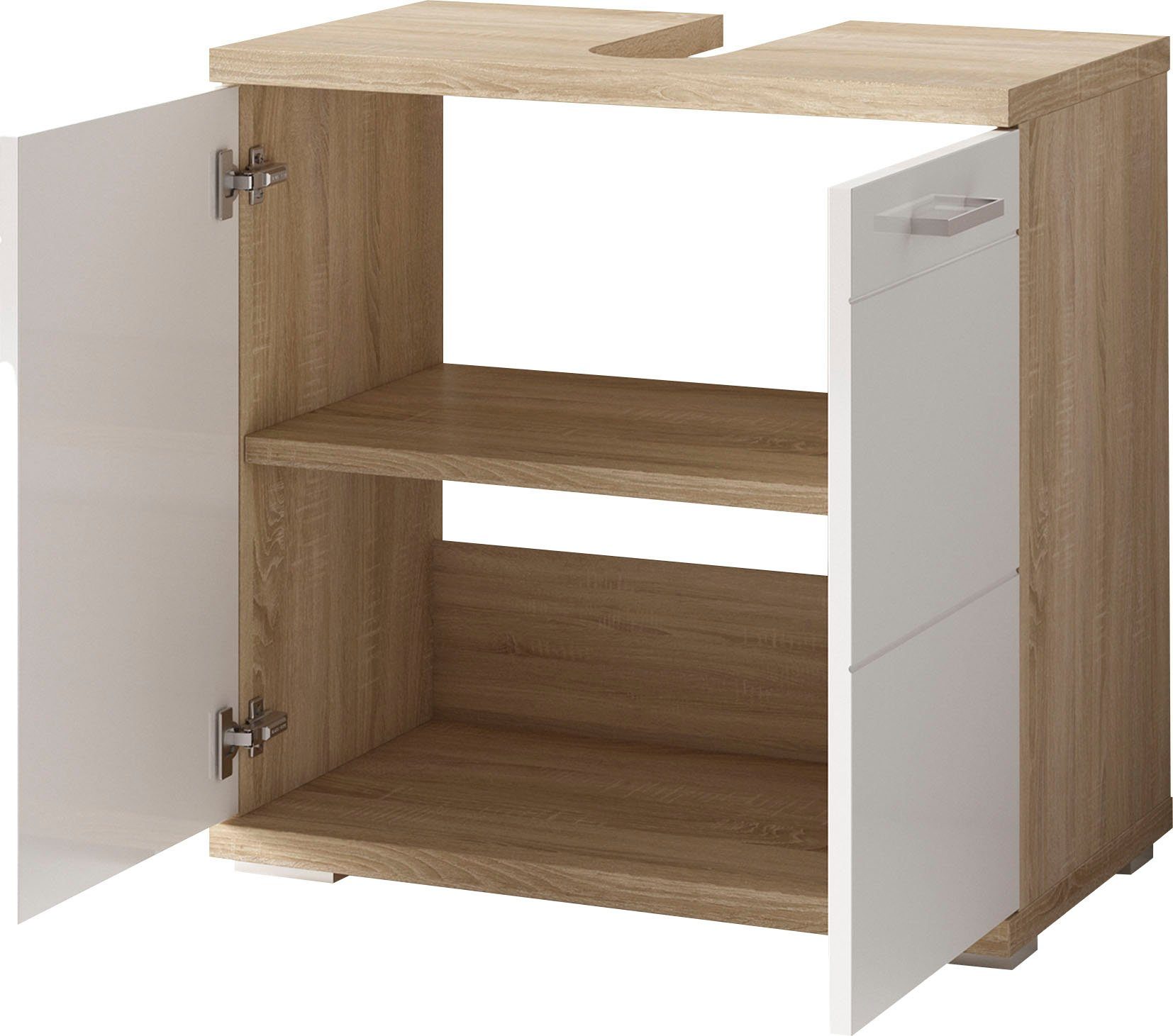 byLIVING Wastafelonderkast Nebraska Breedte 60 cm, met hoogglanslak en verchroomde metalen handgrepen